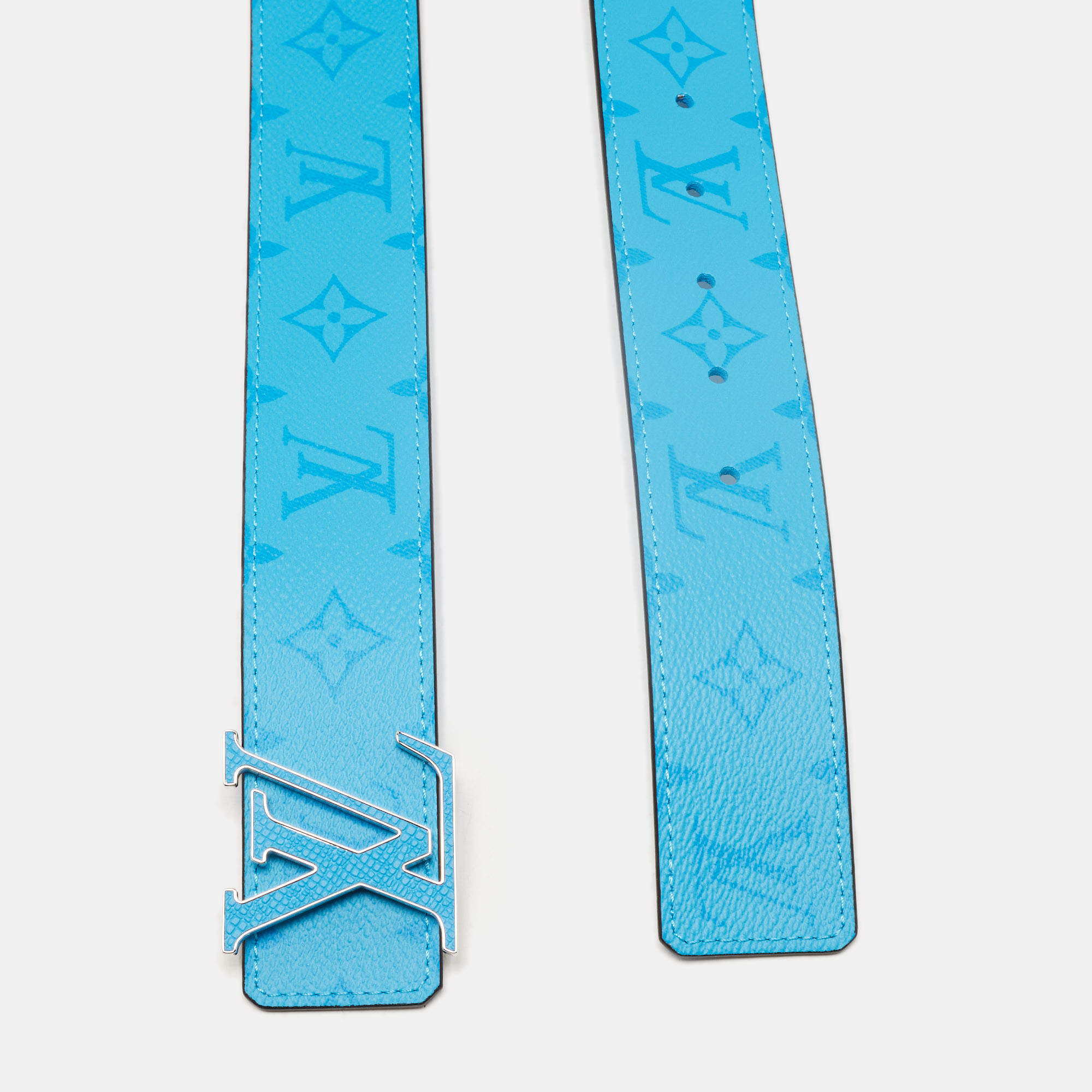 Louis Vuitton LV Initials Reversible Belt Monogram 40MM Lagoon Blue in  Canvas/Taiga Calf Leather with Silver/Blue-tone - US