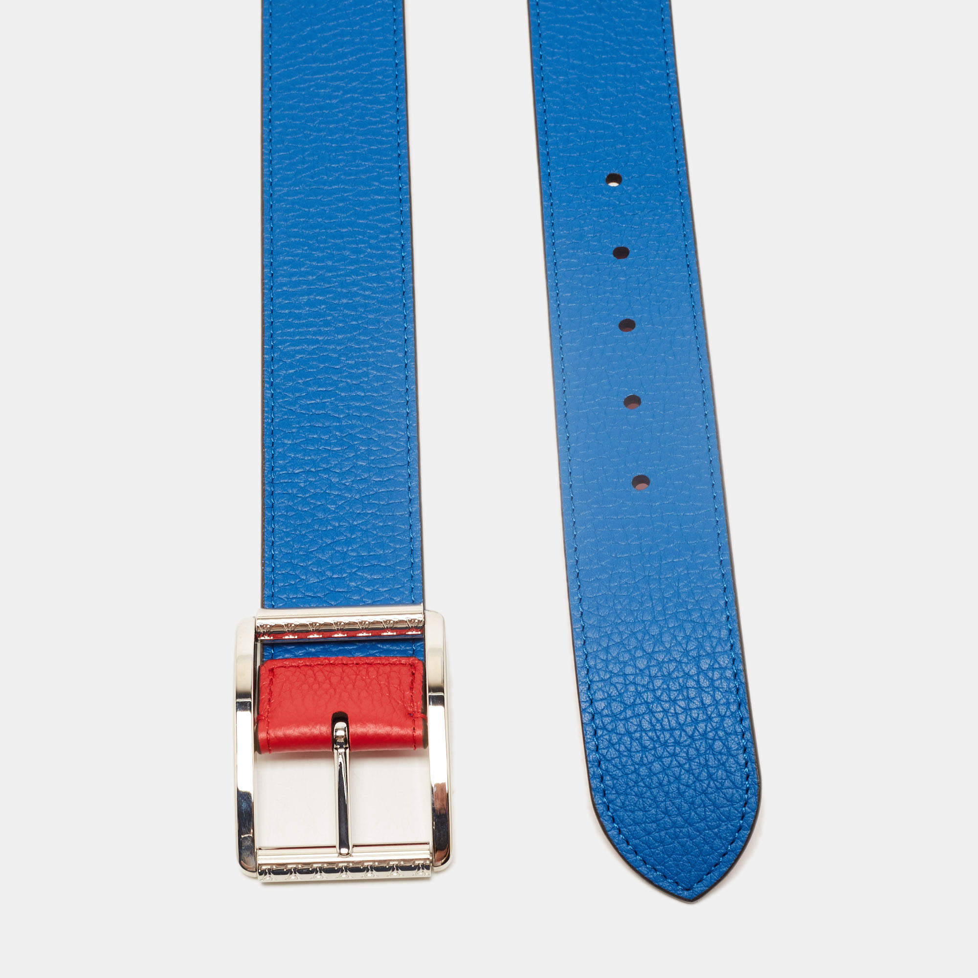 Louis Vuitton Red/Blue Taurillion Leather Logo Reversible Buckle Belt 95CM