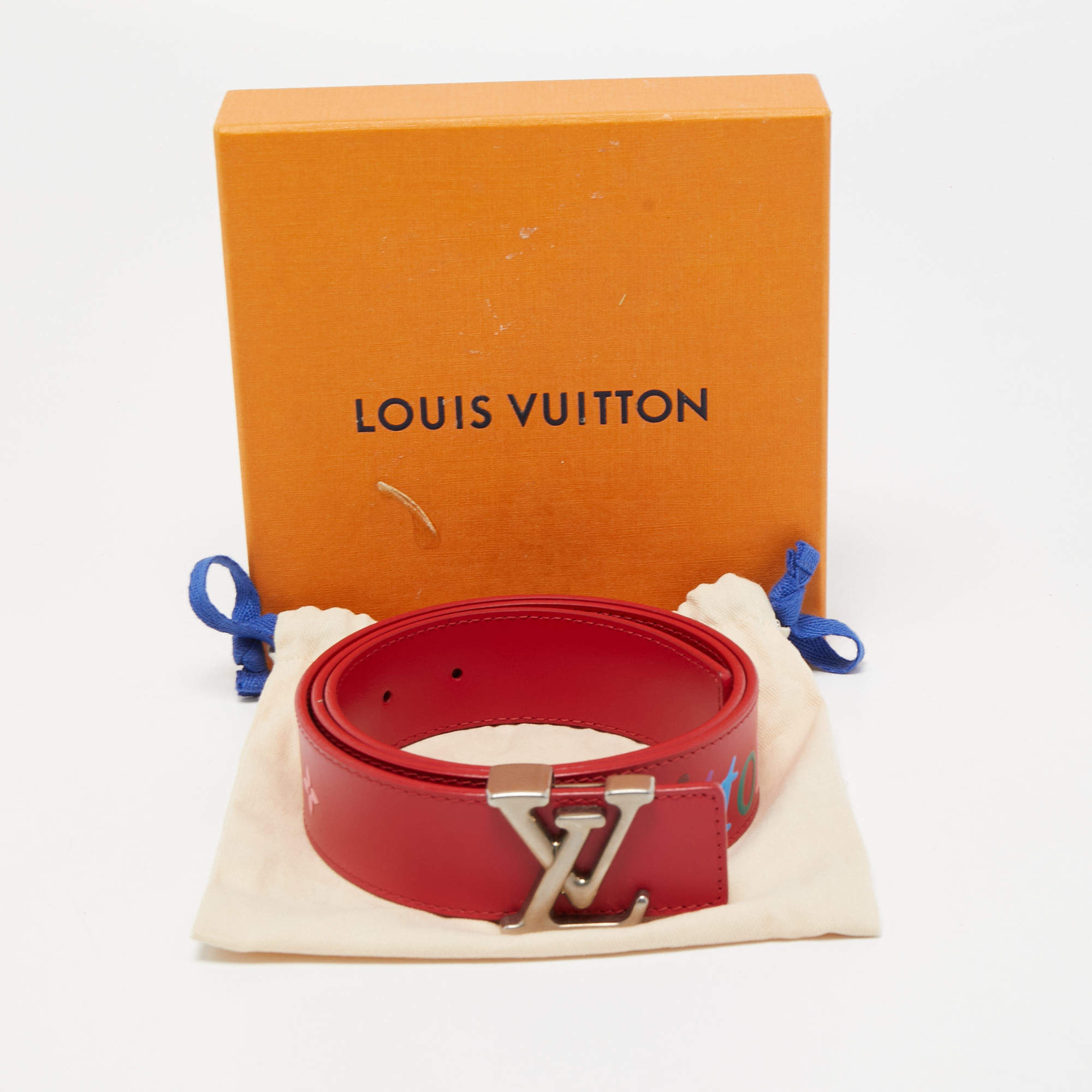 Louis Vuitton Red Leather LV Initiales Belt Size 85CM