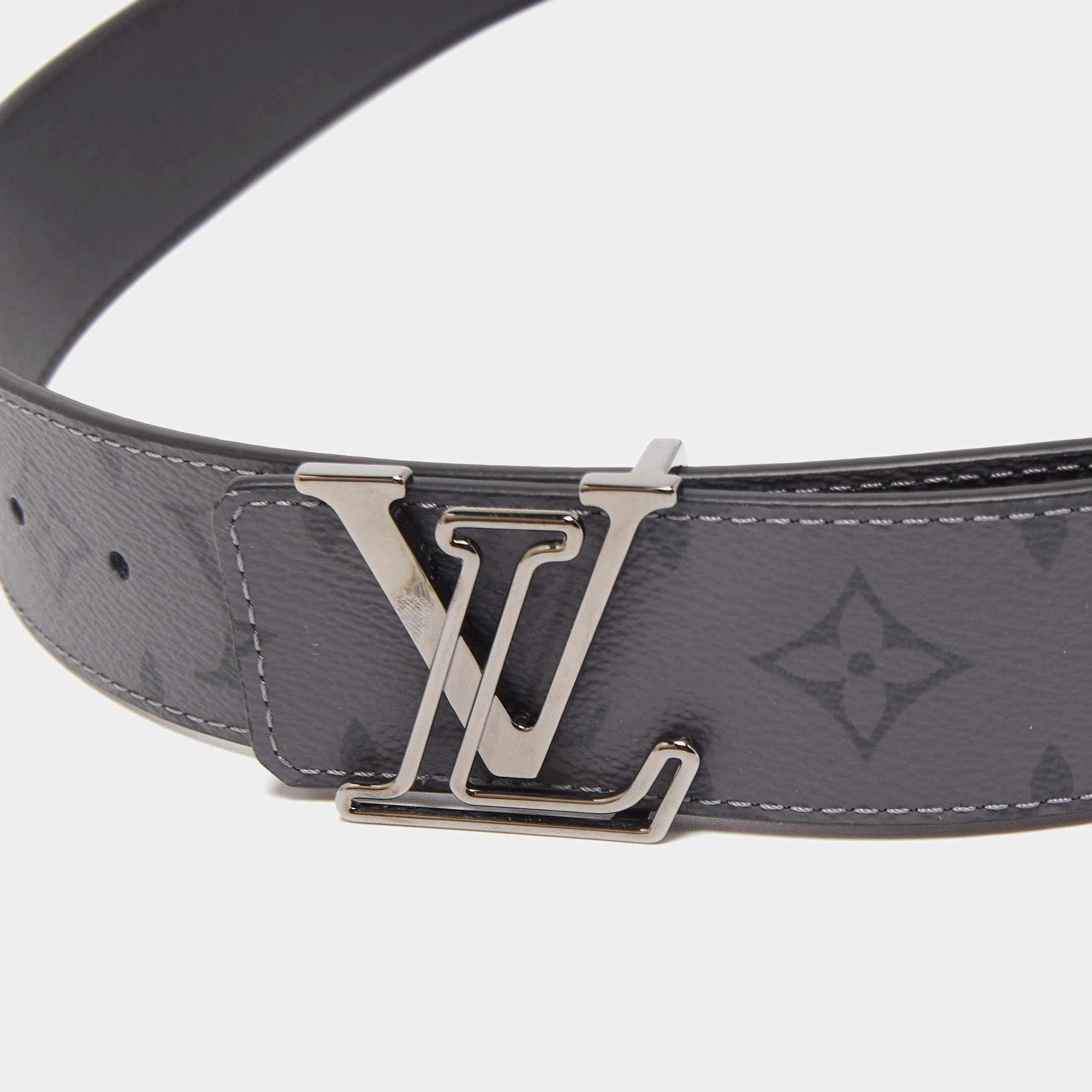 Louis Vuitton Men's Belt Reverso Eclipse Black Grey 95/38 Titanium  Buckle