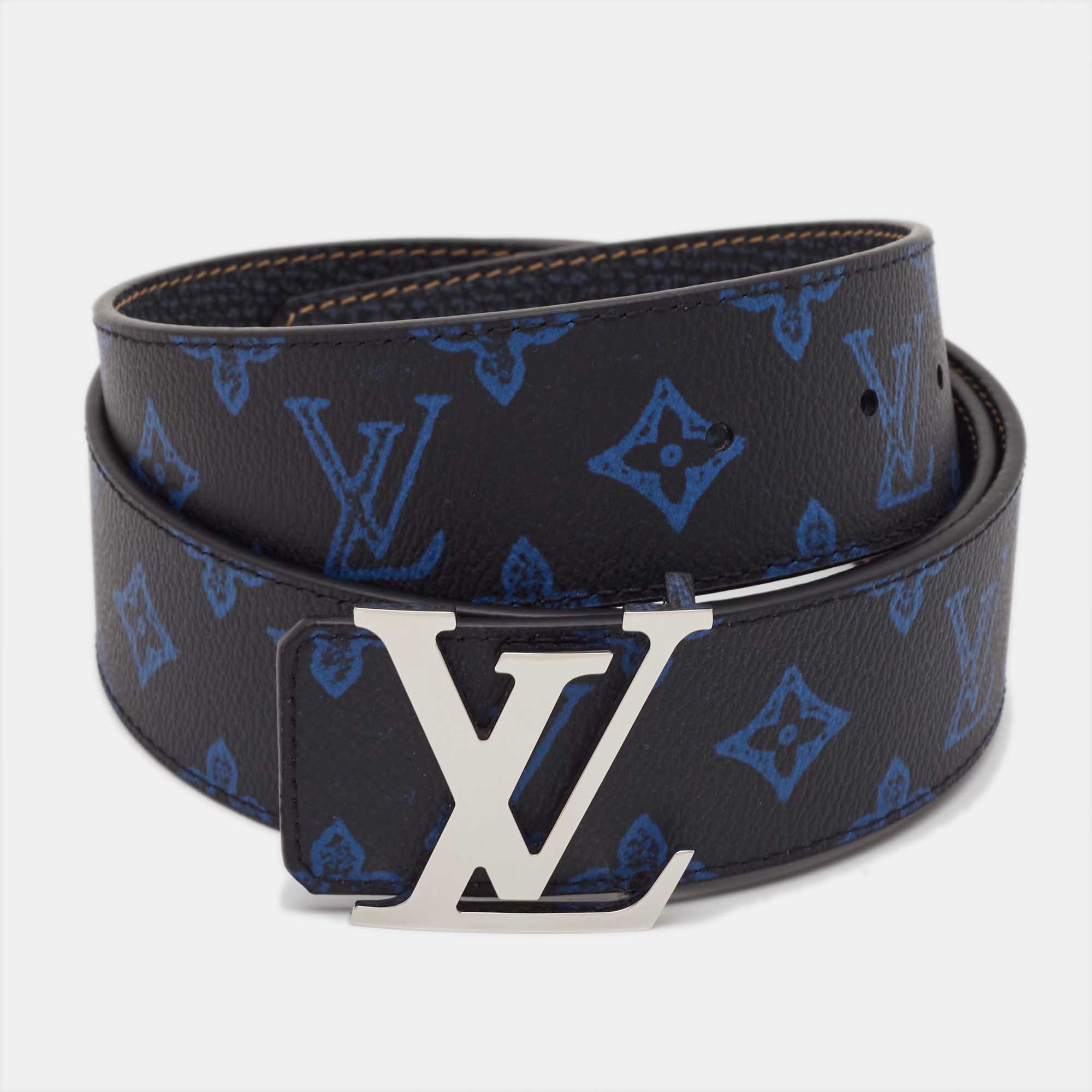 Louis Vuitton Blue Monogram Canvas LV Initiales Reversible Belt 90 CM