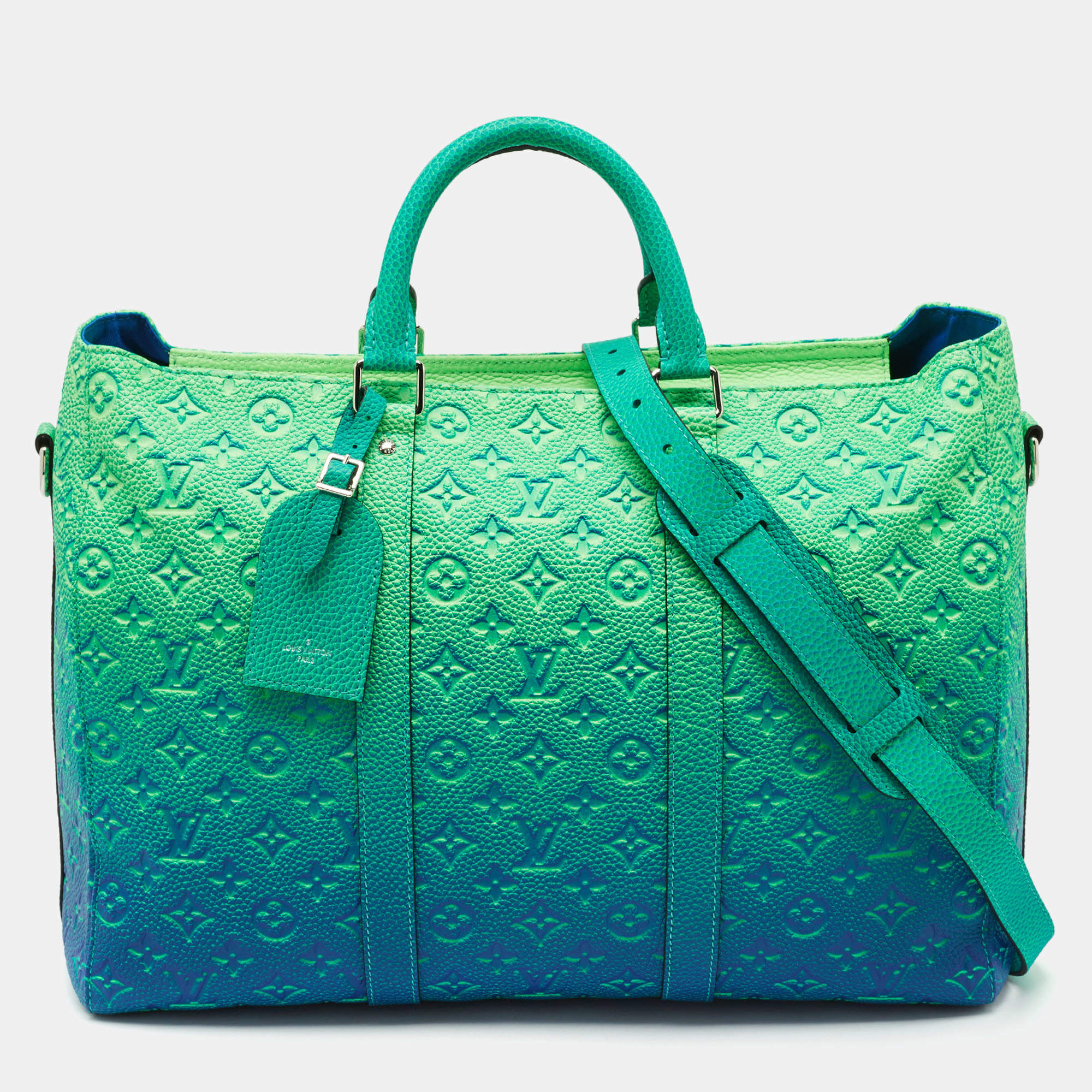 Louis Vuitton Virgil Abloh Green/Blue Monogram Illusion Leather Keepall Tote