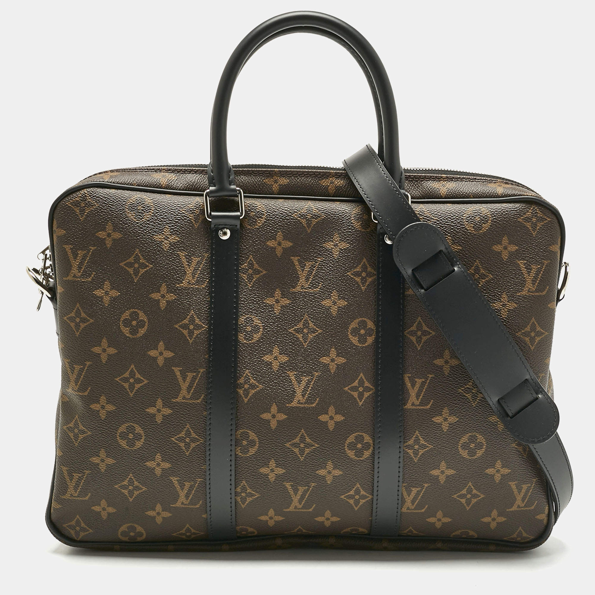 Pre Owned Louis Vuitton Monogram Macassar Canvas Porte Documents Voyage PM Briefcase