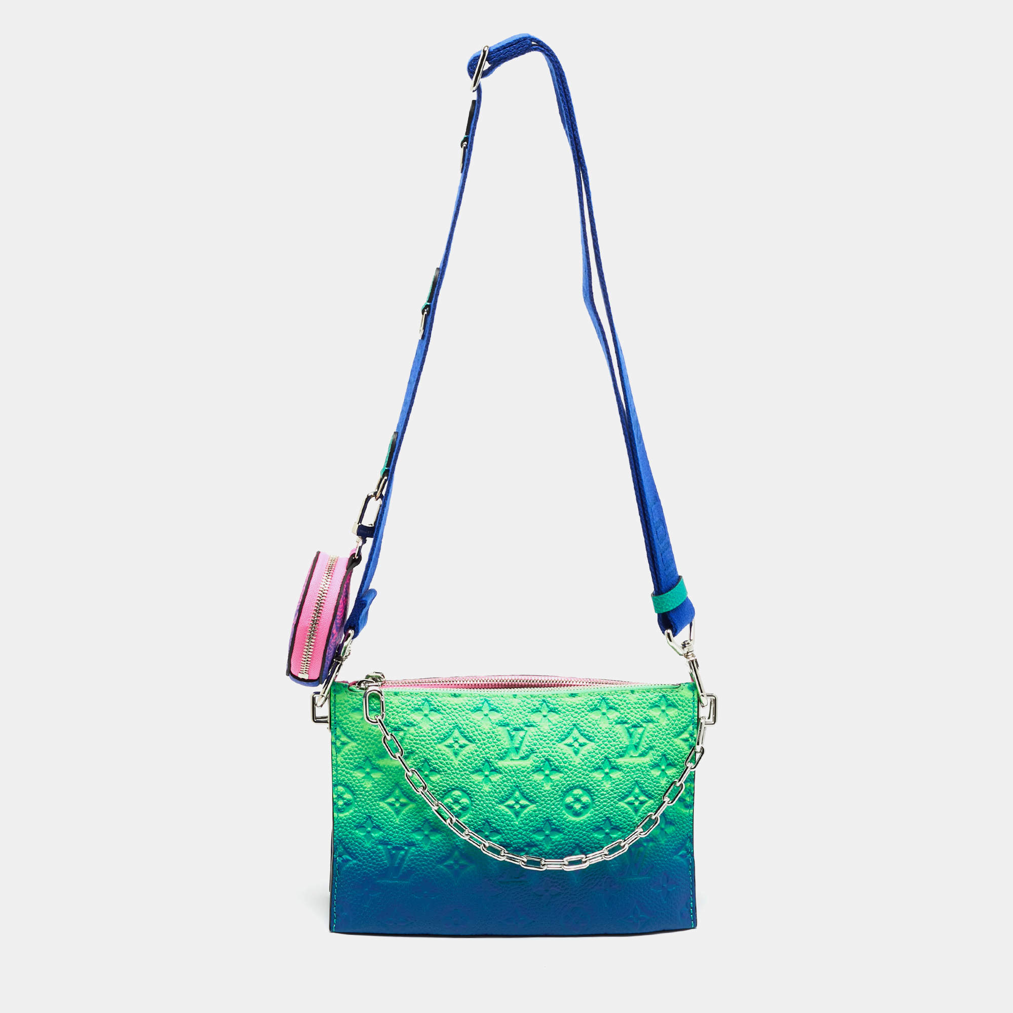 Pre Owned Louis Vuitton Bleu/Rose Monogram Taurillon Illusion Leather Trio Pouch Bag