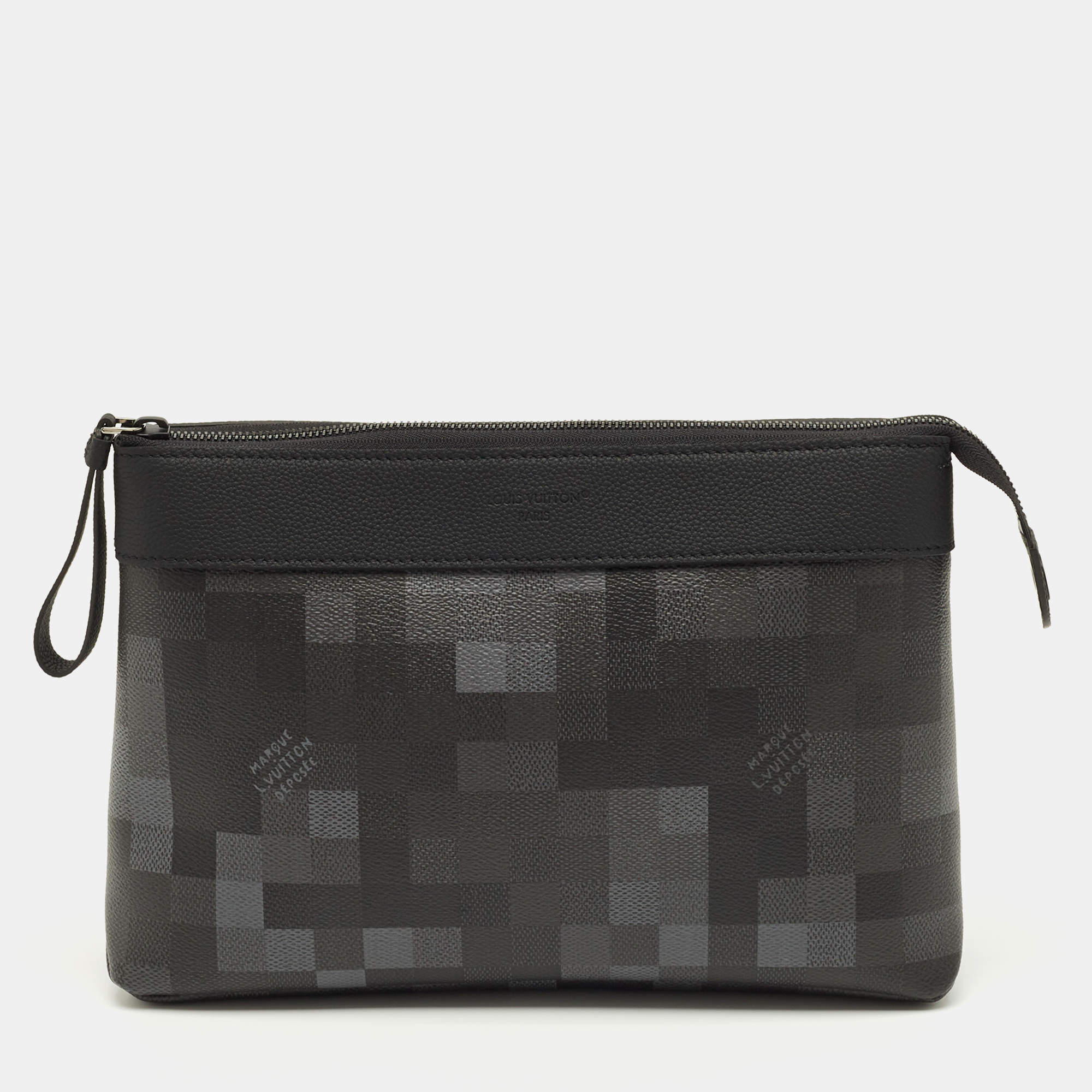 Pre Owned Louis Vuitton Black Damoflage Canvas Pochette Voyage Souple