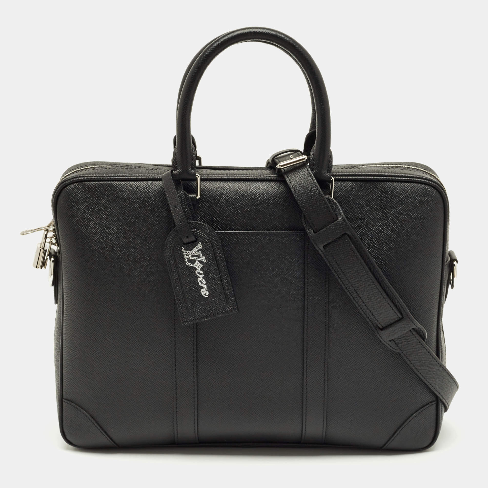 Pre Owned Louis Vuitton Black Taiga Leather Porte Documents Voyage PM Bag