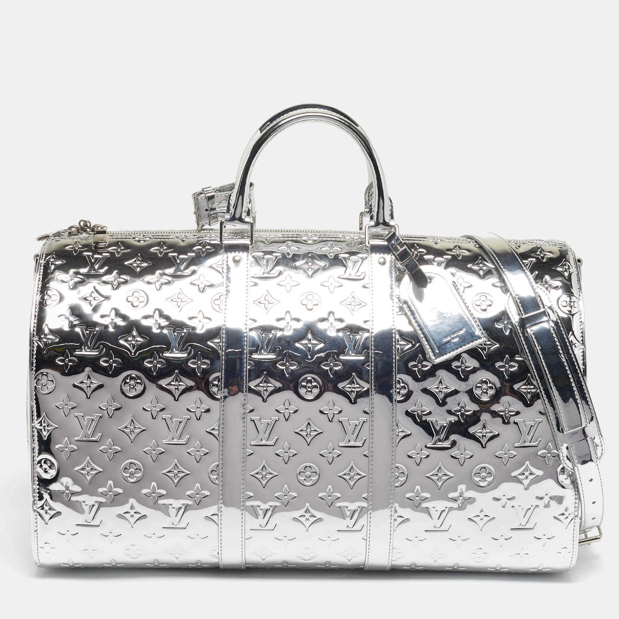 مملوكة مسبقًا Louis Vuitton Keepall Bandouliere 50 Silver Monogram Mirror Canvas Duffel Bag