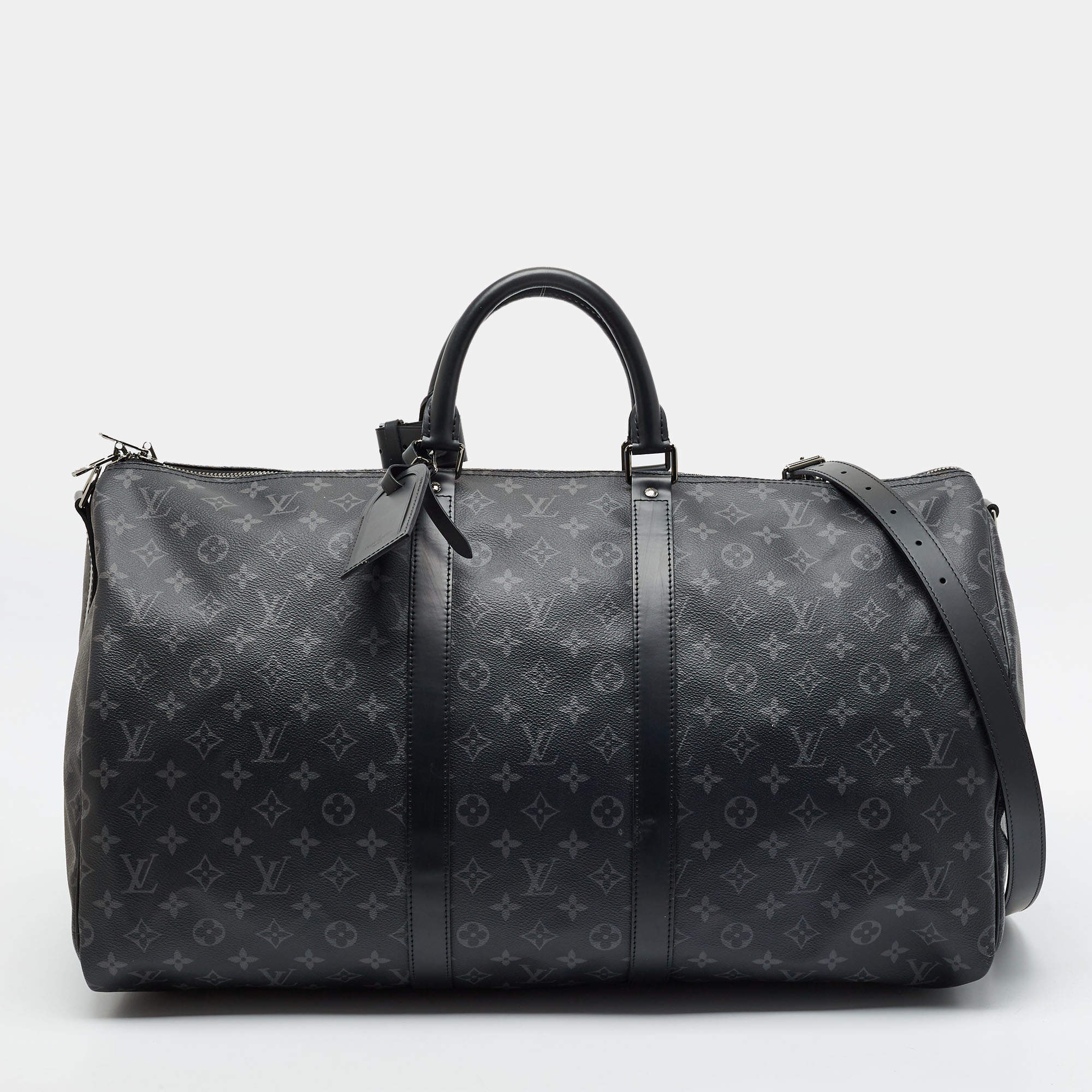 Pre Owned Louis Vuitton Keepall Bandoulière 55 Monogram Eclipse Canvas Duffel Bag