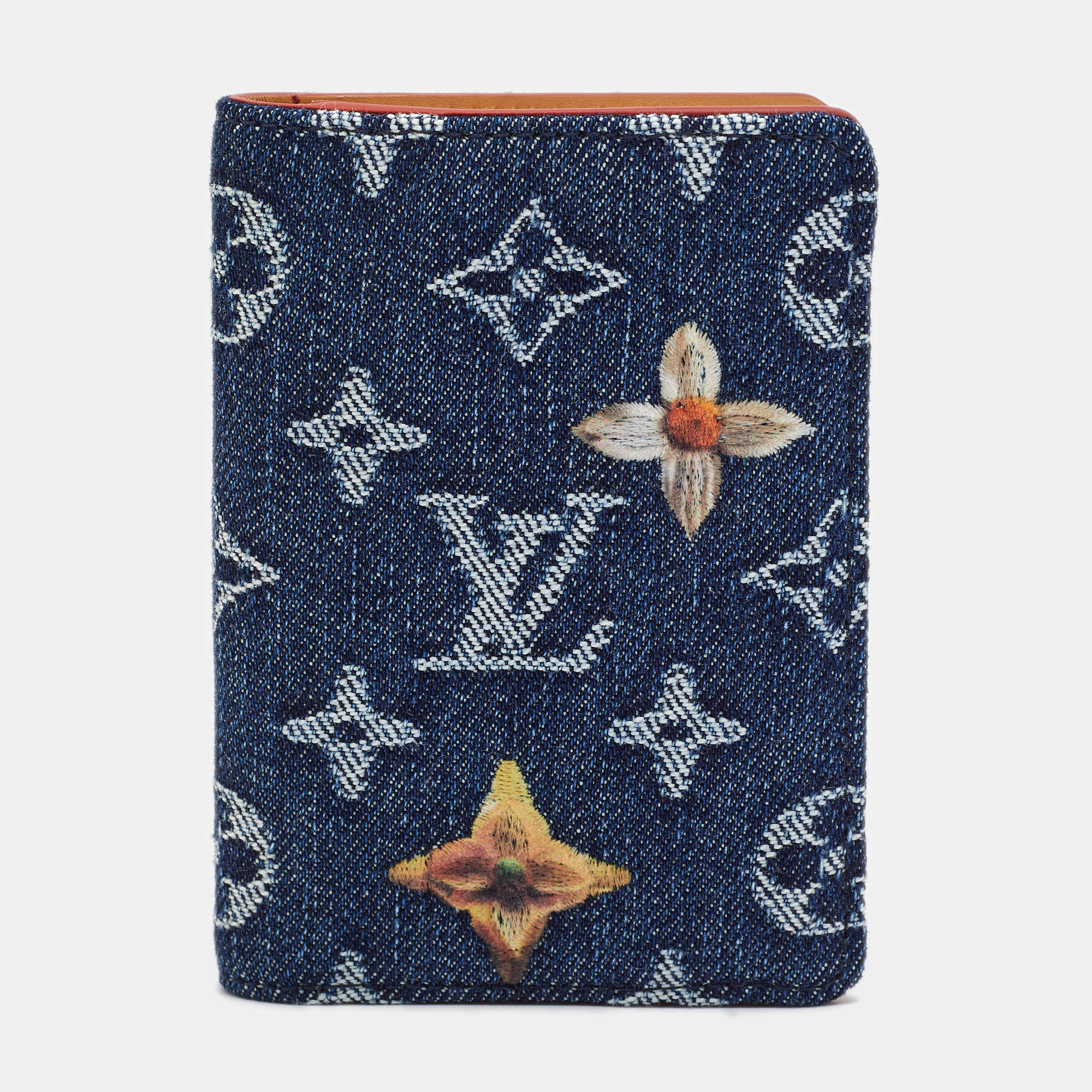 Pre Owned Louis Vuitton Blue Monogram Flowers Denim Pocket Organizer