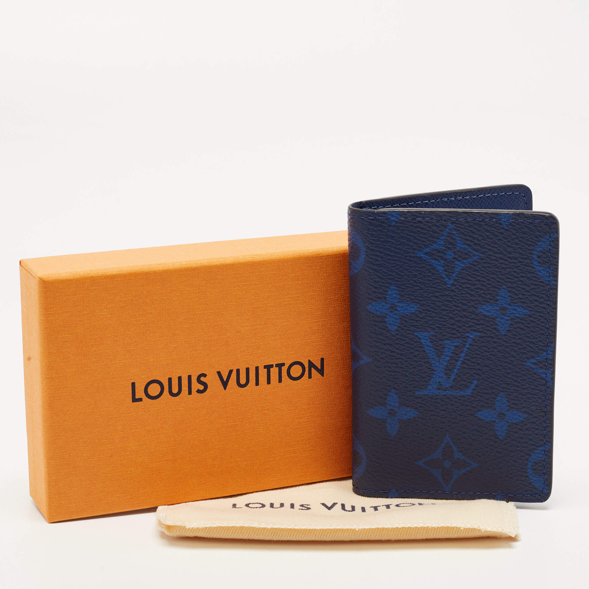 Louis Vuitton Taiga Leather Pocket Organizer Wallet Blue Black M63329 LV  W/Box