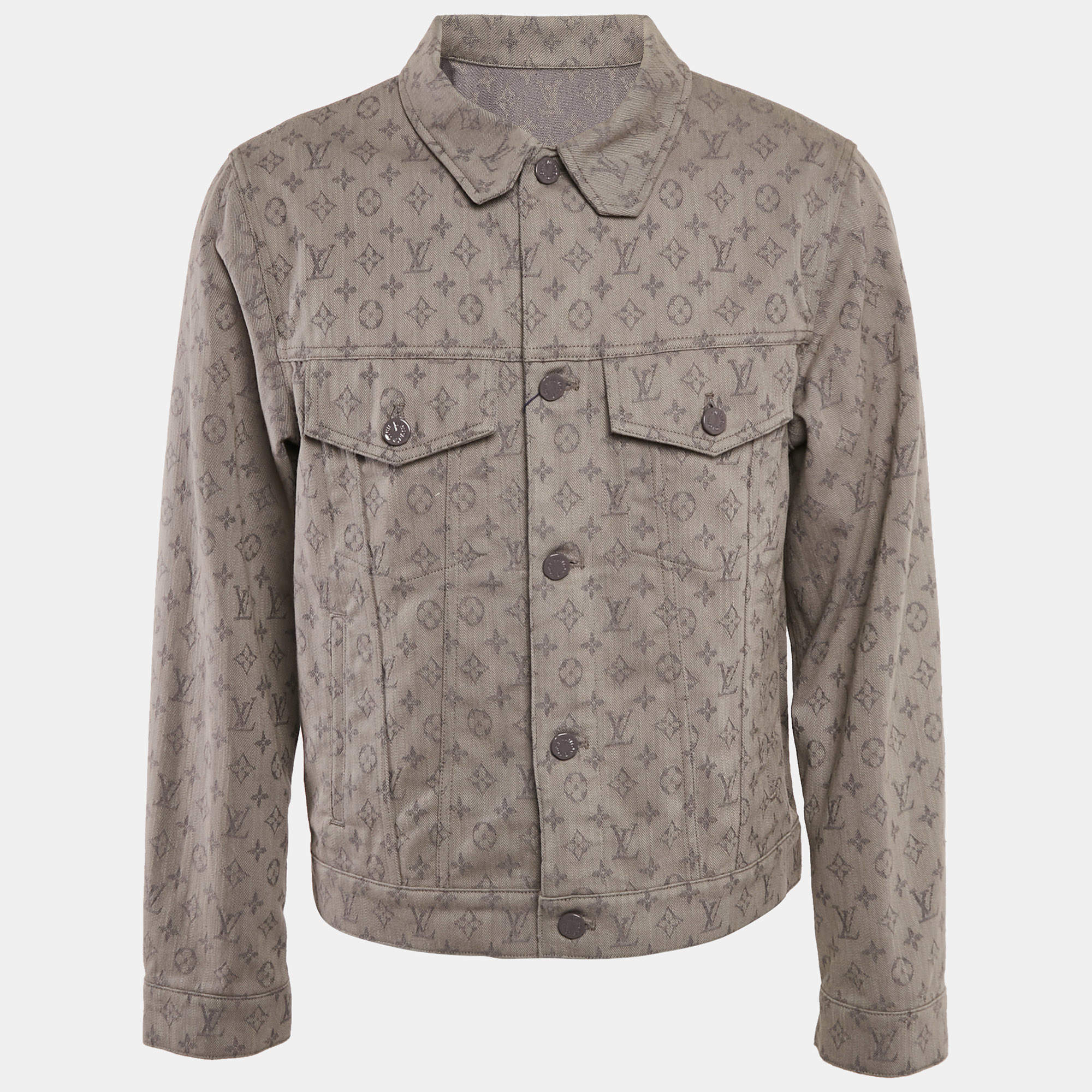 Louis Vuitton Grey Monogram Jacquard Denim Single Breasted Jacket L