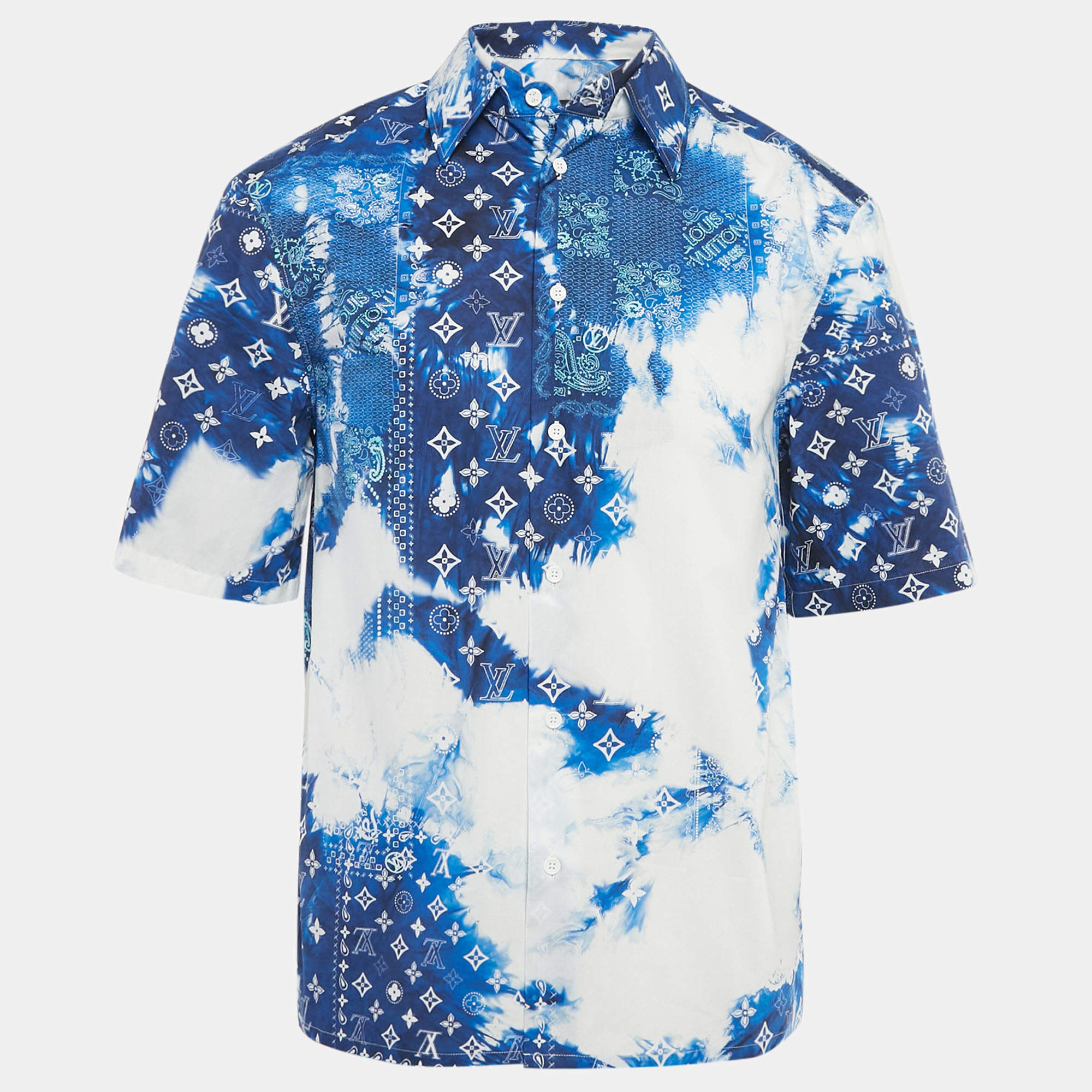 مملوكة مسبقًا Louis Vuitton Blue Monogram Bandana Cotton Short-Sleeve Shirt S