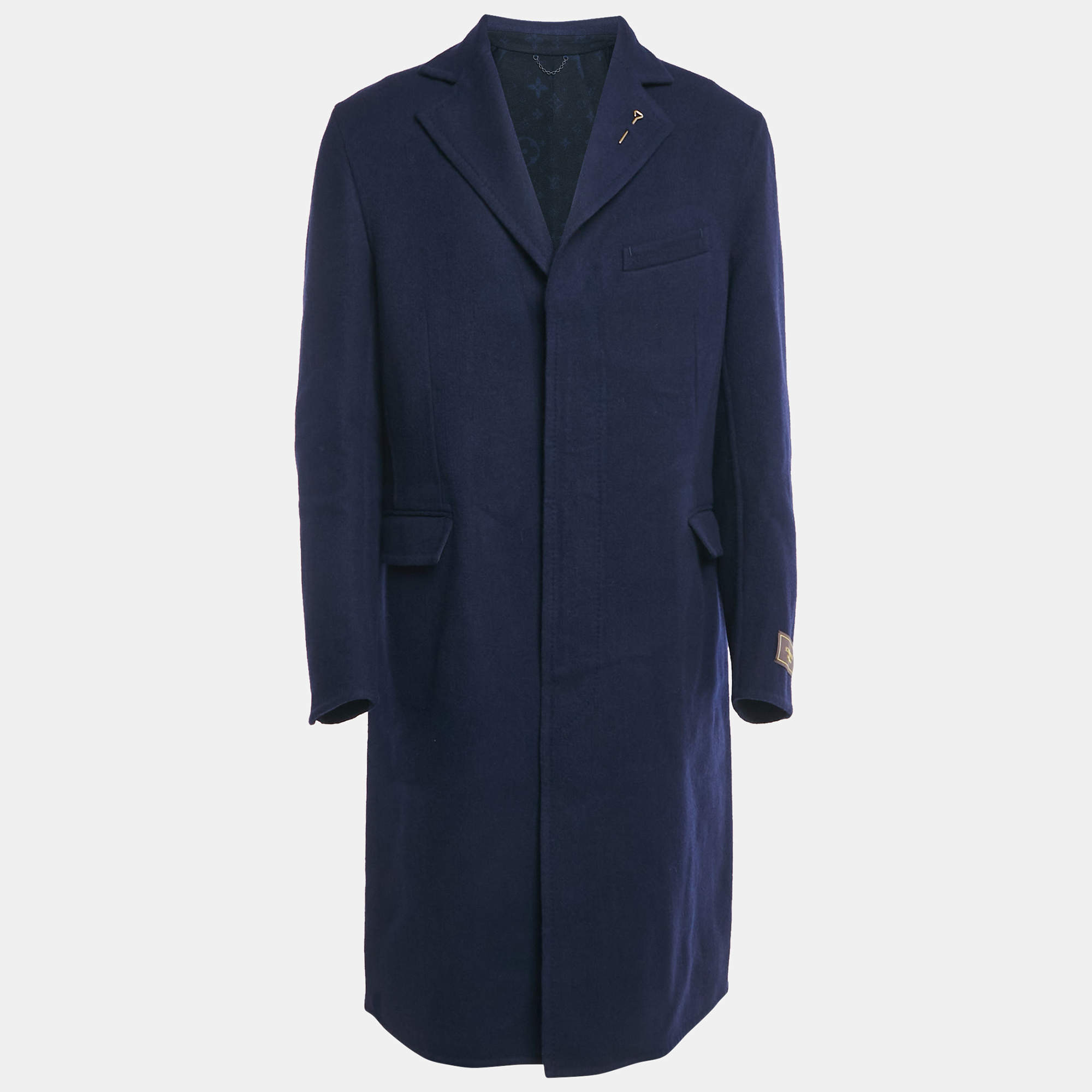 Louis Vuitton Navy Blue Wool Felt Double-Face Monogram Coat XL