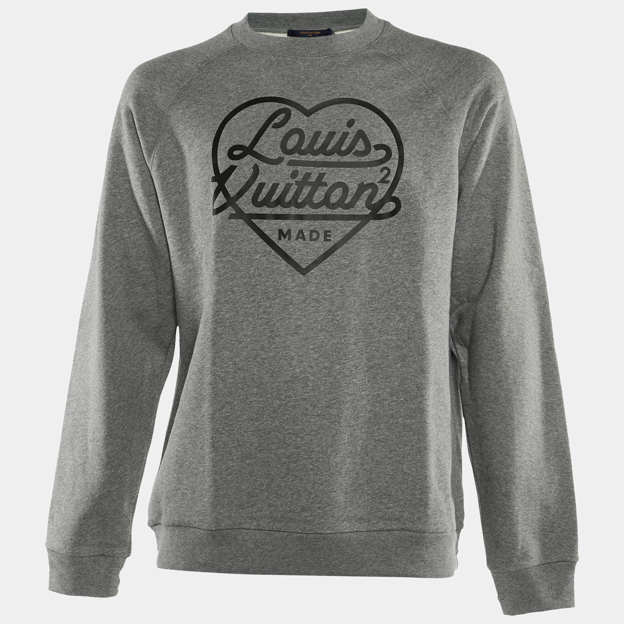 Louis Vuitton x Nigo Grey Heart Print Cotton Knit Sweatshirt L