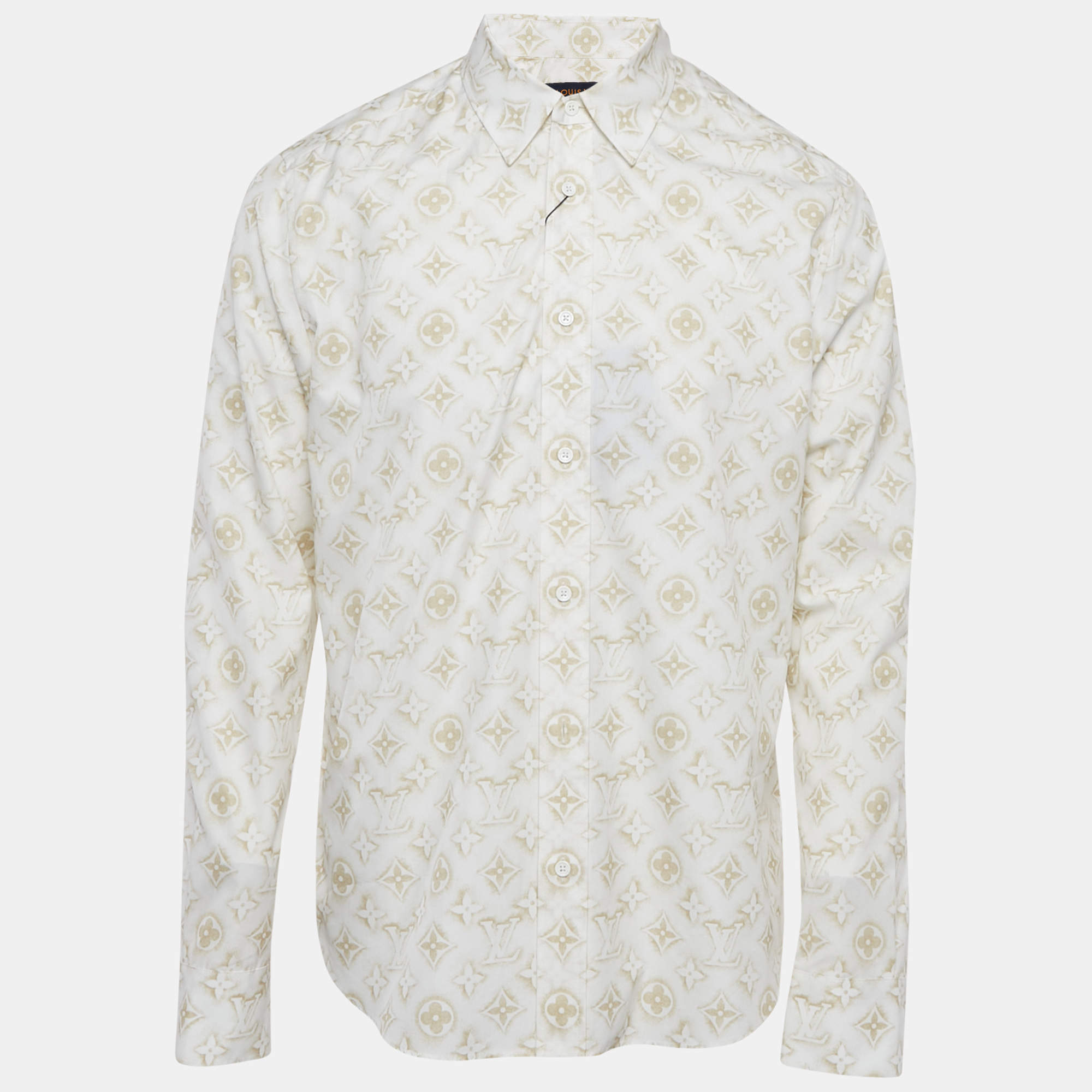 Louis Vuitton White Logo Monogram Printed Cotton Button Front Shirt L
