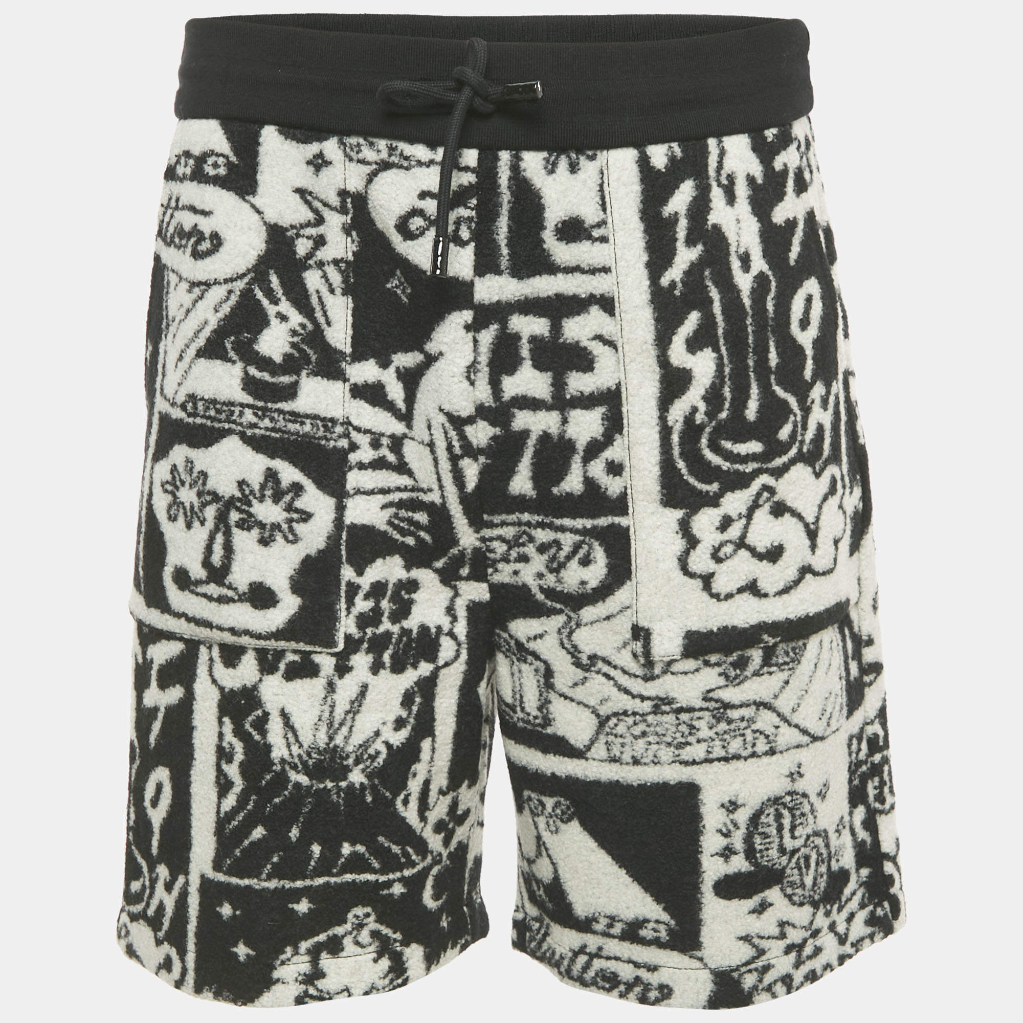 Pre Owned Louis Vuitton Black Cartoon Print Terry Wool Shorts L