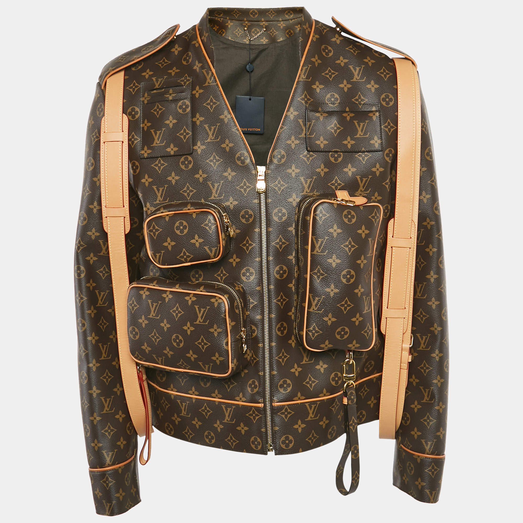 Pre Owned Louis Vuitton Brown Monogram Coated Canva Admiral Jacket L
