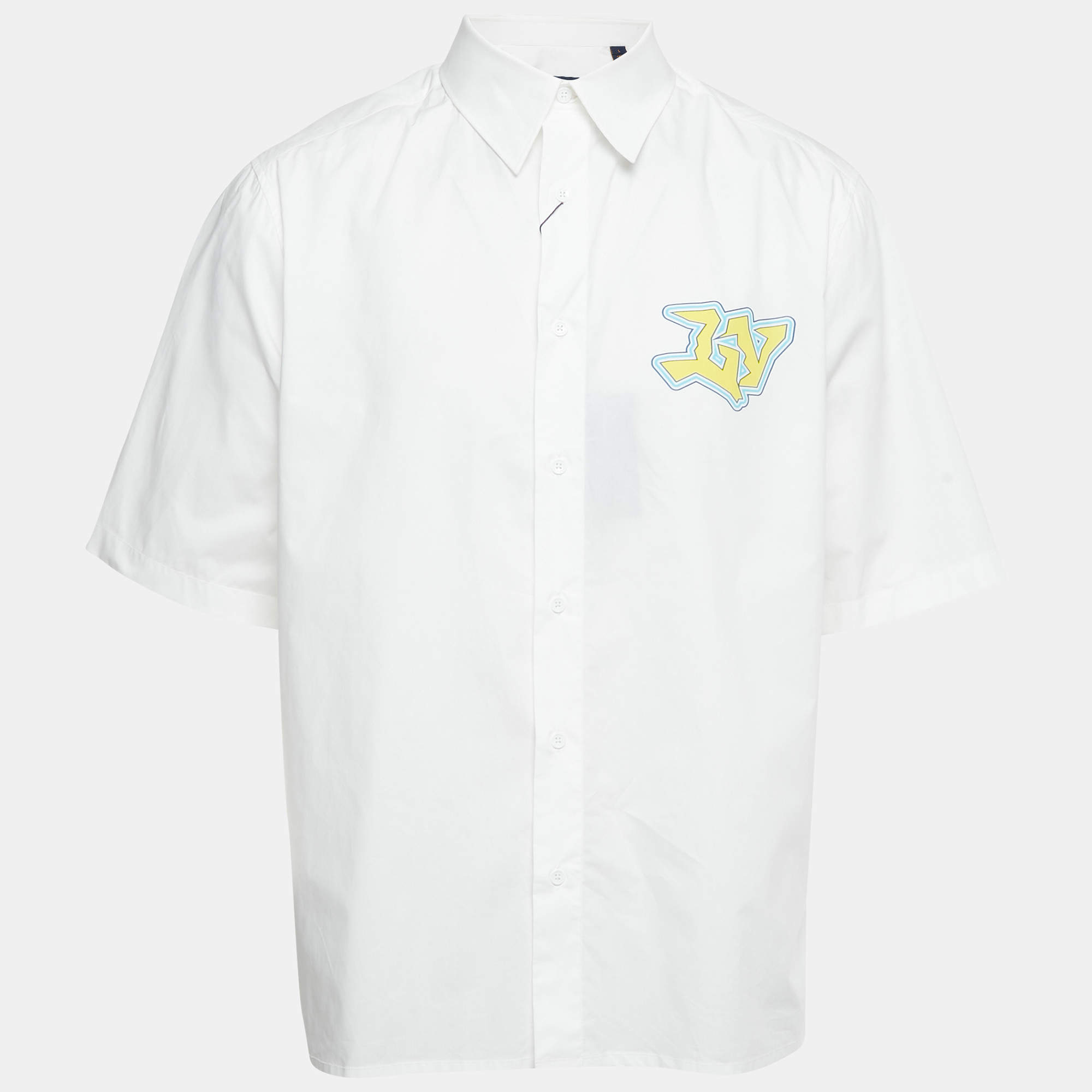 Pre Owned Louis Vuitton White Printed Cotton Short Sleeve Shirt L