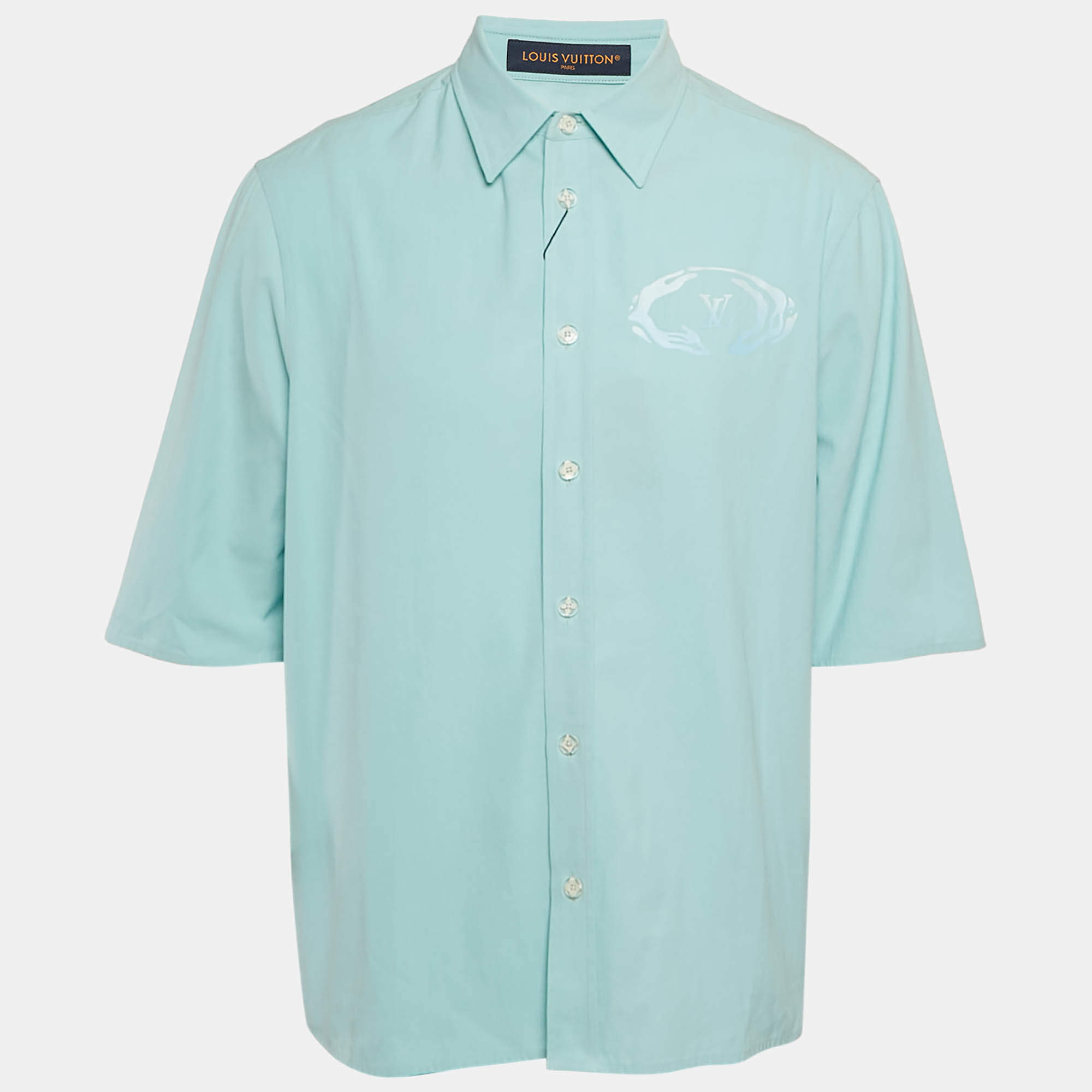 Pre Owned Louis Vuitton Blue LV Print Cotton Short Sleeve Shirt XL