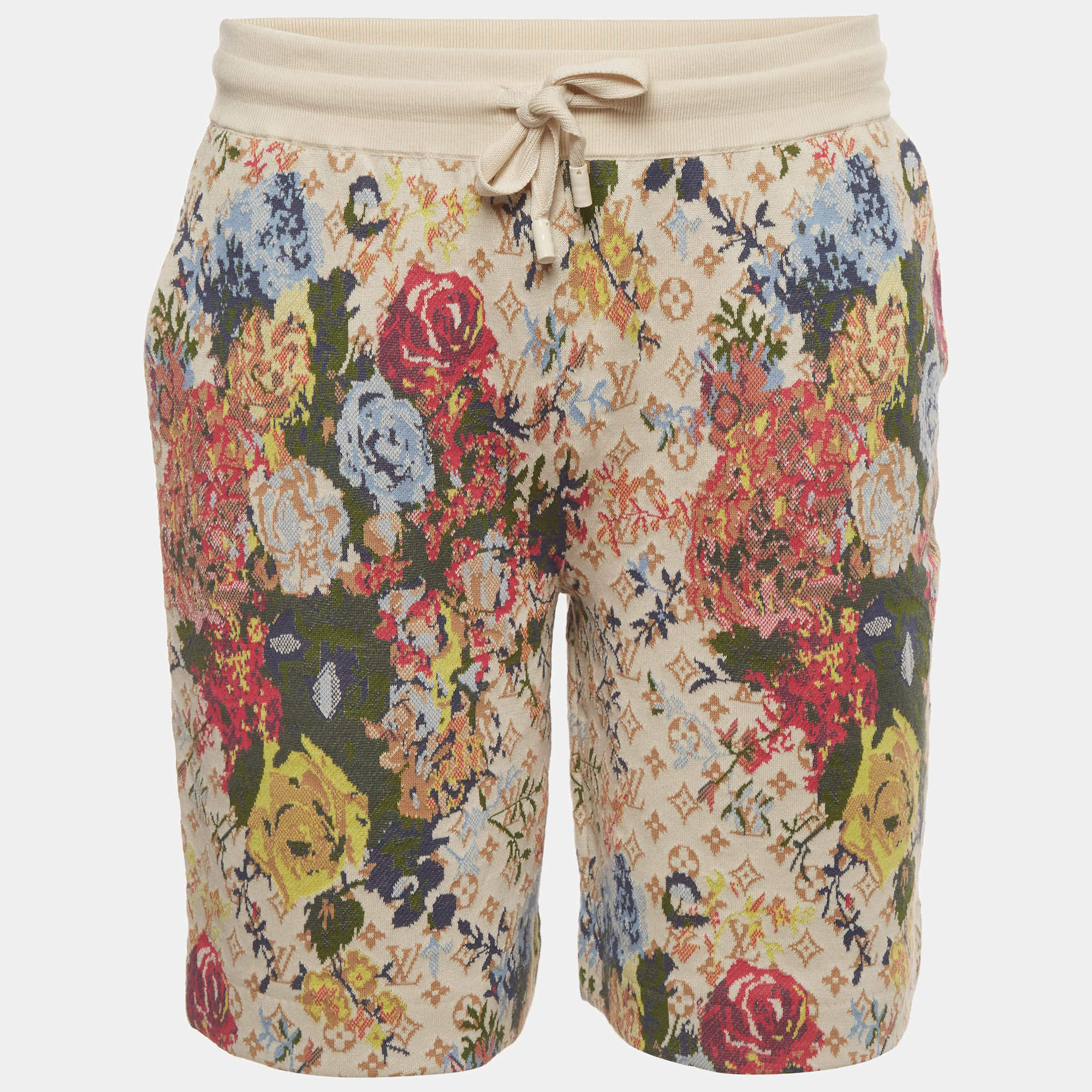 Pre Owned Louis Vuitton Multicolor Floral Monogram Jacquard Knit Shorts L