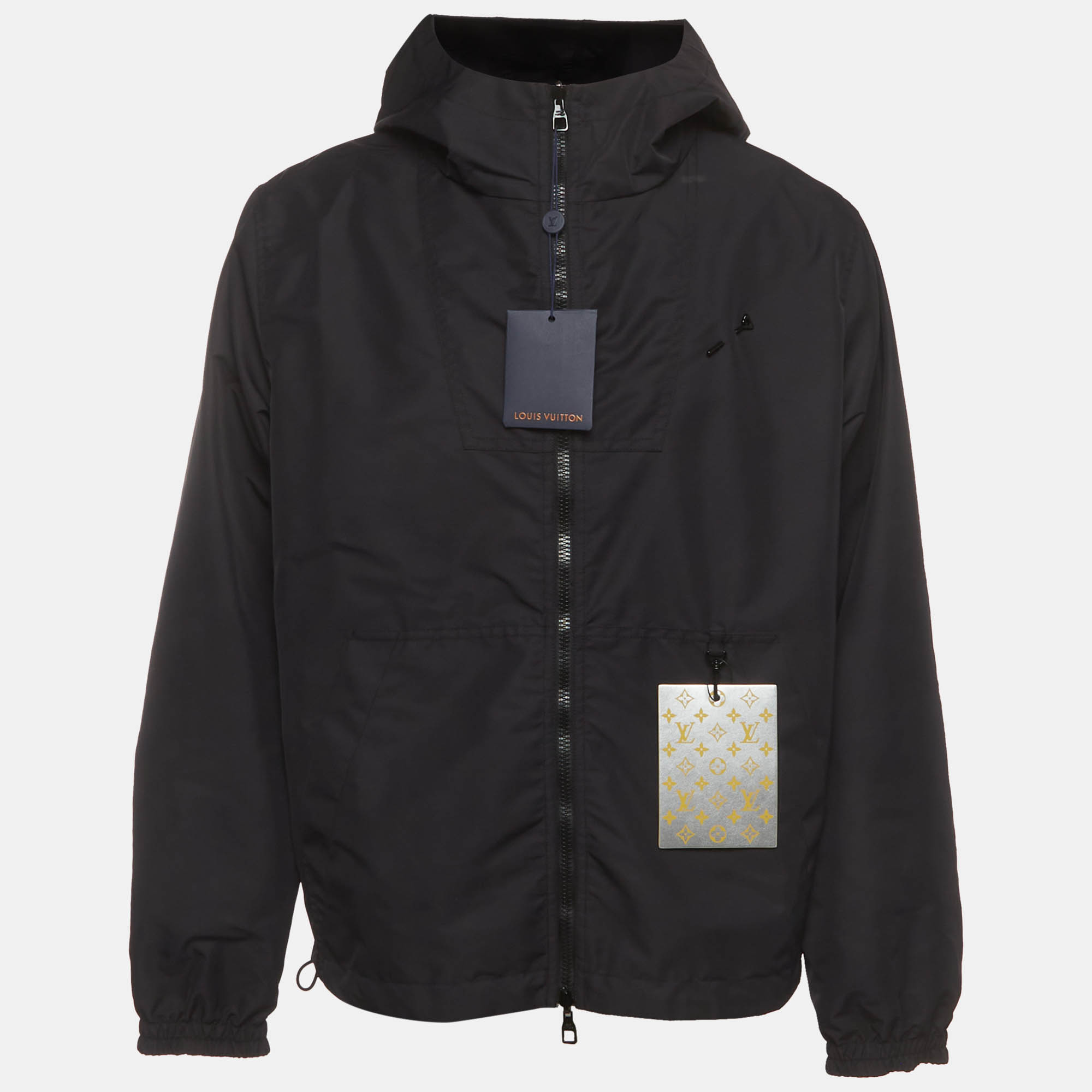 Pre Owned Louis Vuitton Black Monogram Nylon Reversible Windbreaker Jacket XL