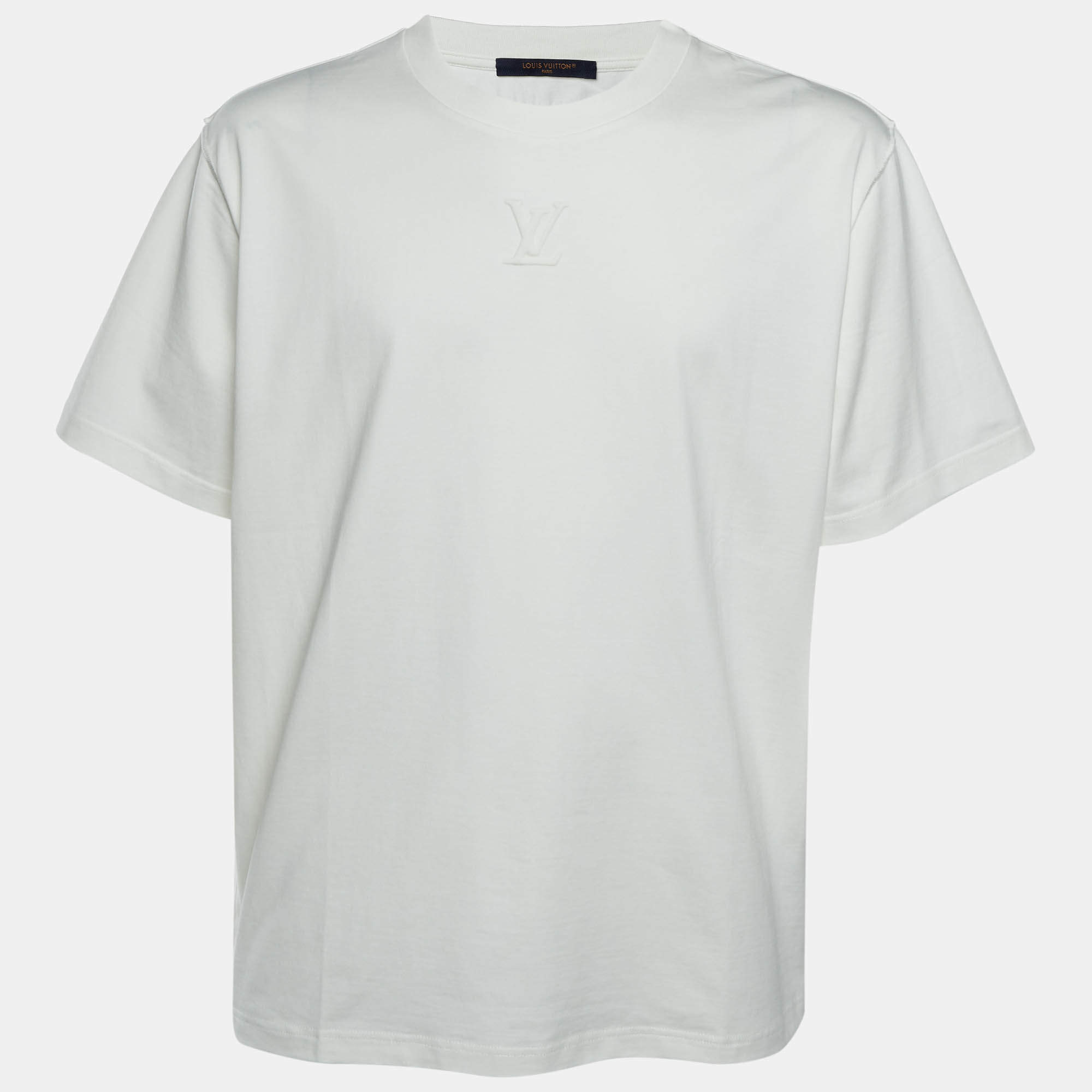 Pre Owned Louis Vuitton Off White LV Embossed Logo Jersey Crewneck T-Shirt XXL