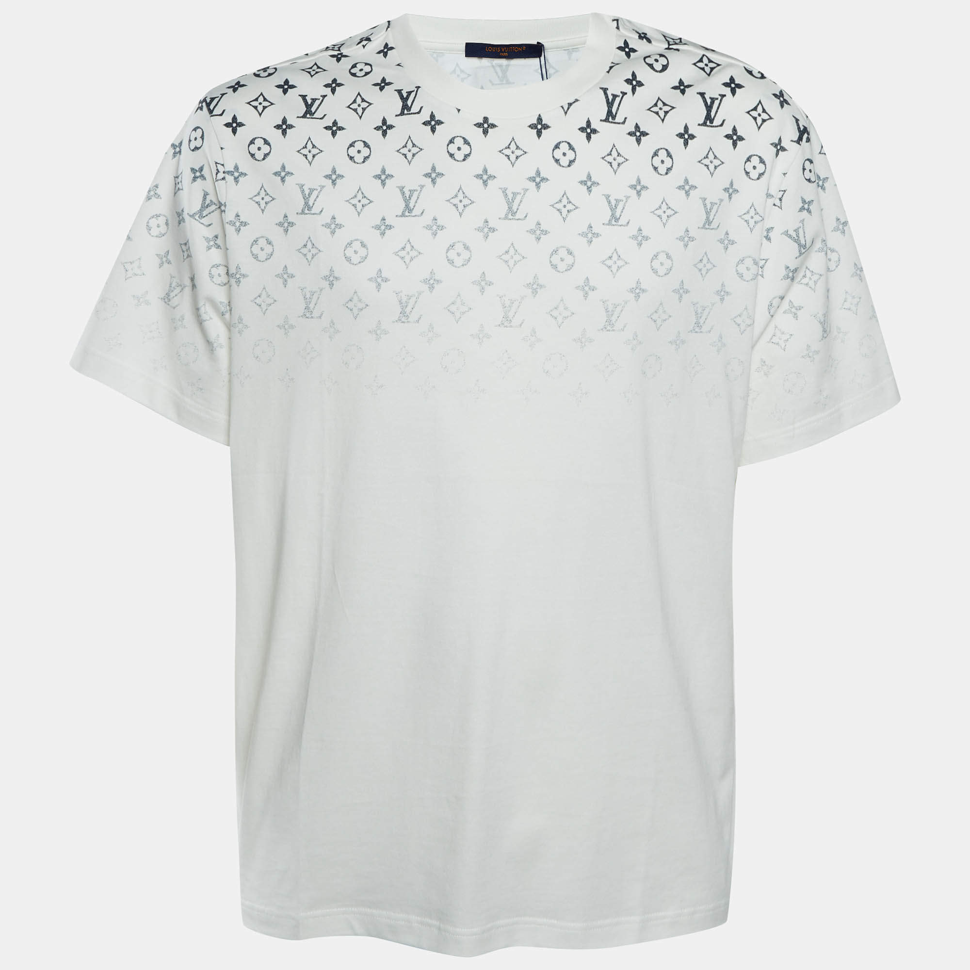 Pre Owned Louis Vuitton Off White Monogram Gradient Cotton Knit Crewneck T-Shirt XL