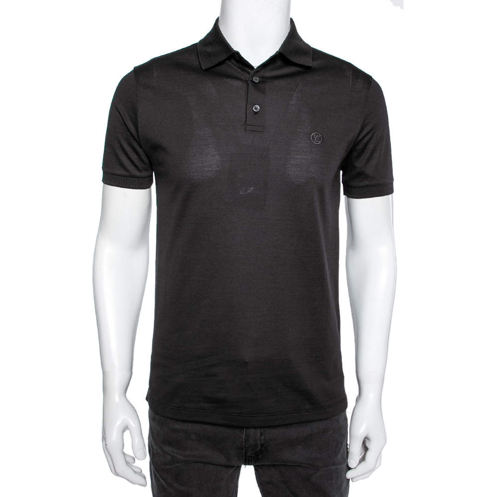 Pre Owned Louis Vuitton Grey Cotton Pique Logo Embroidered Short Sleeve T-Shirt S