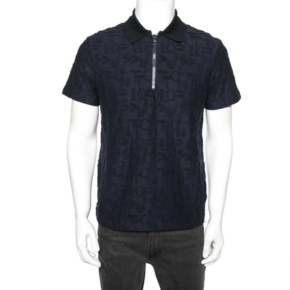 Louis Vuitton Navy Blue Logo Jacquard Terry Cotton Polo T-Shirt XS