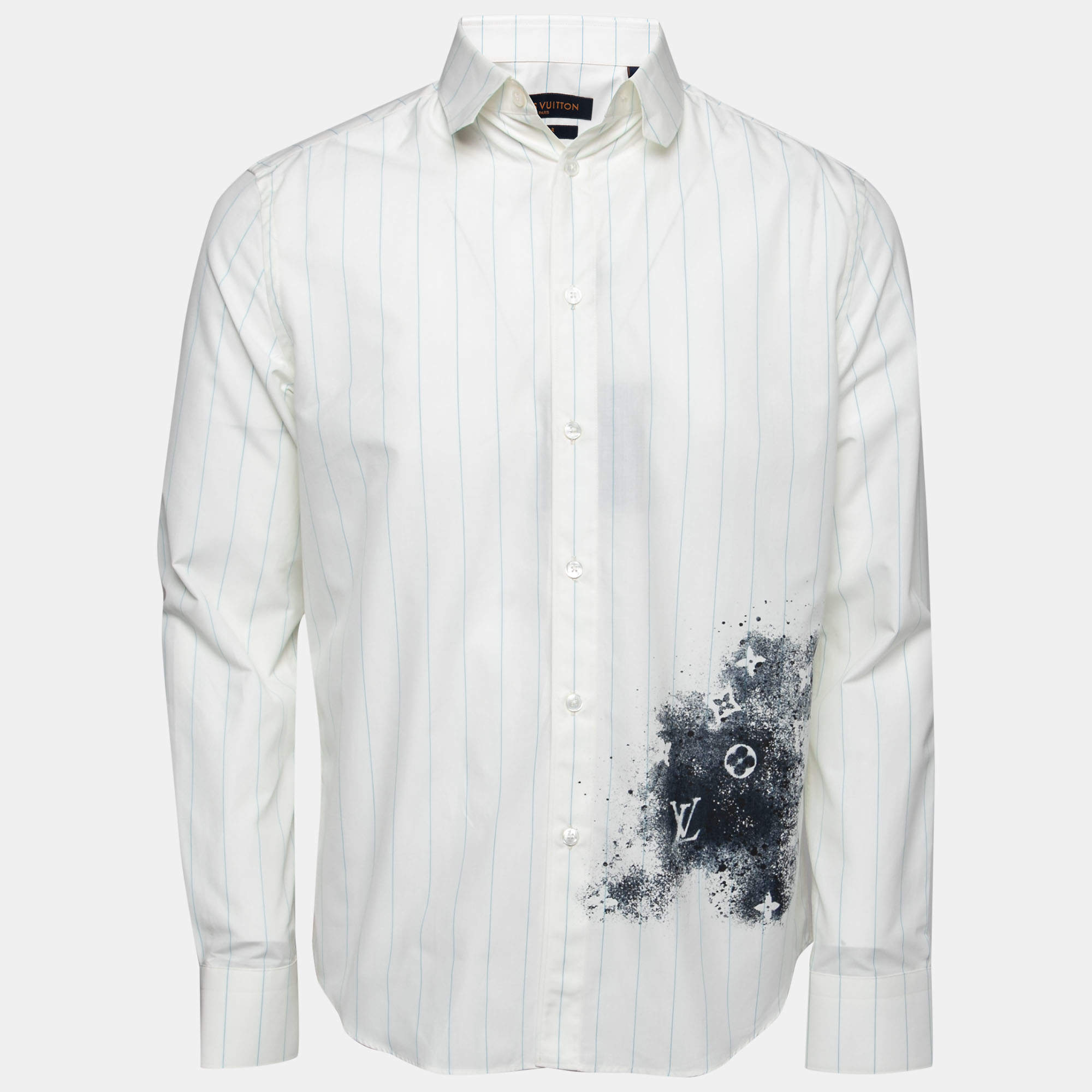Louis Vuitton Off-White Striped Monogram Spray Print Cotton Regular Fit  Shirt S Louis Vuitton