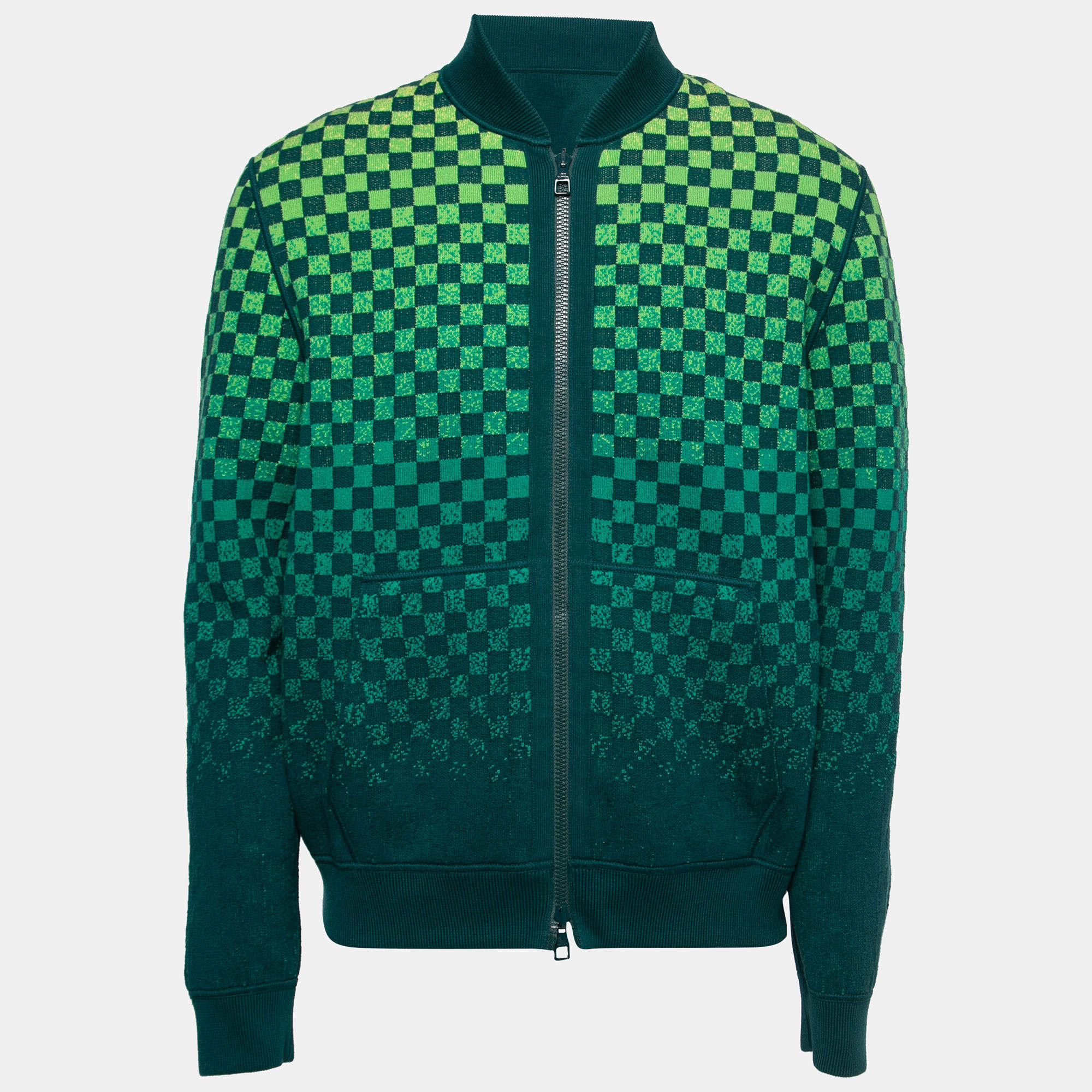 Pre Owned Louis Vuitton Mallard Blue Damier Pattern Cotton Knit Reversible Track Top M