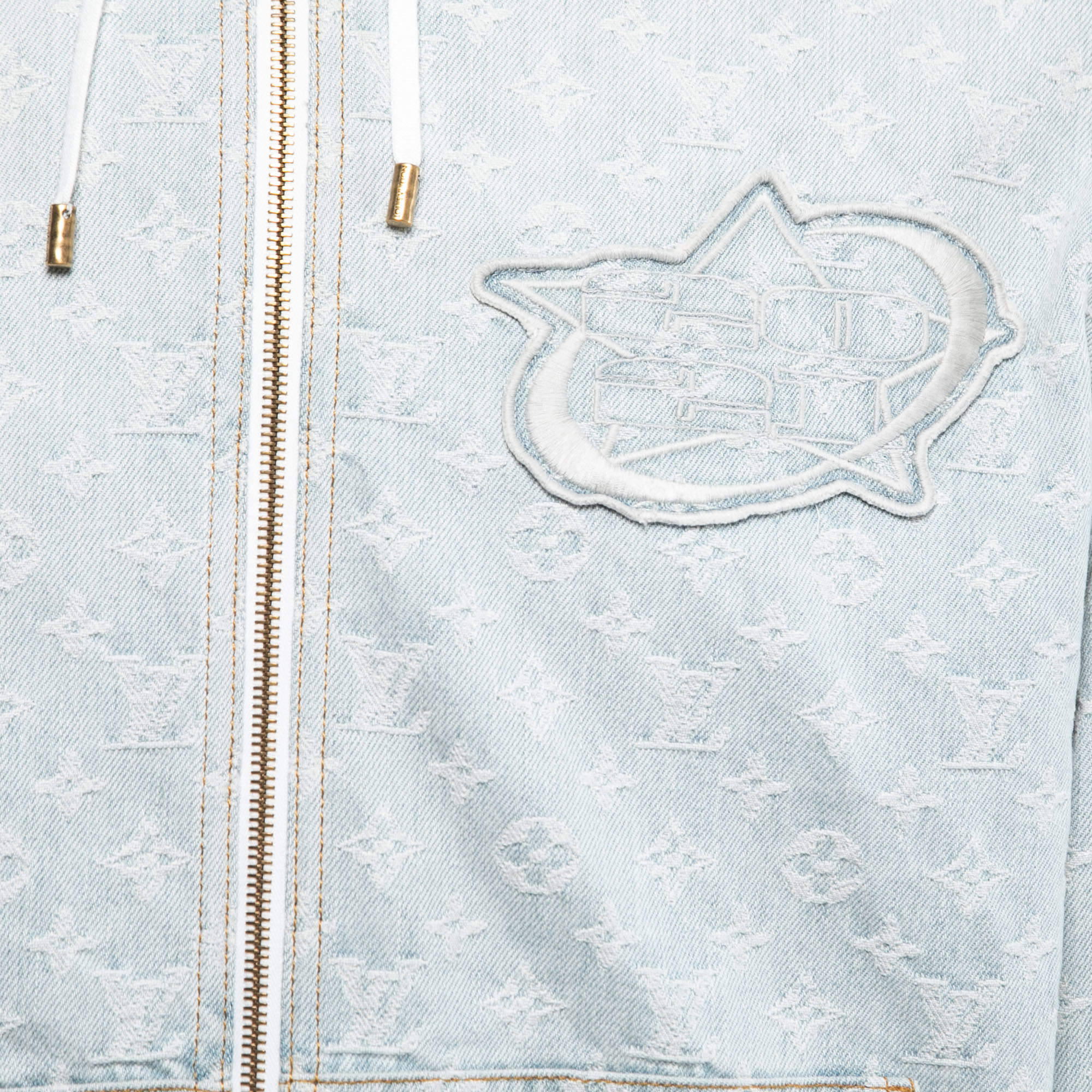 Louis Vuitton NBA Mens Denim Jacket Size 48 Blue White LV Monogram Cotton  Hoodie