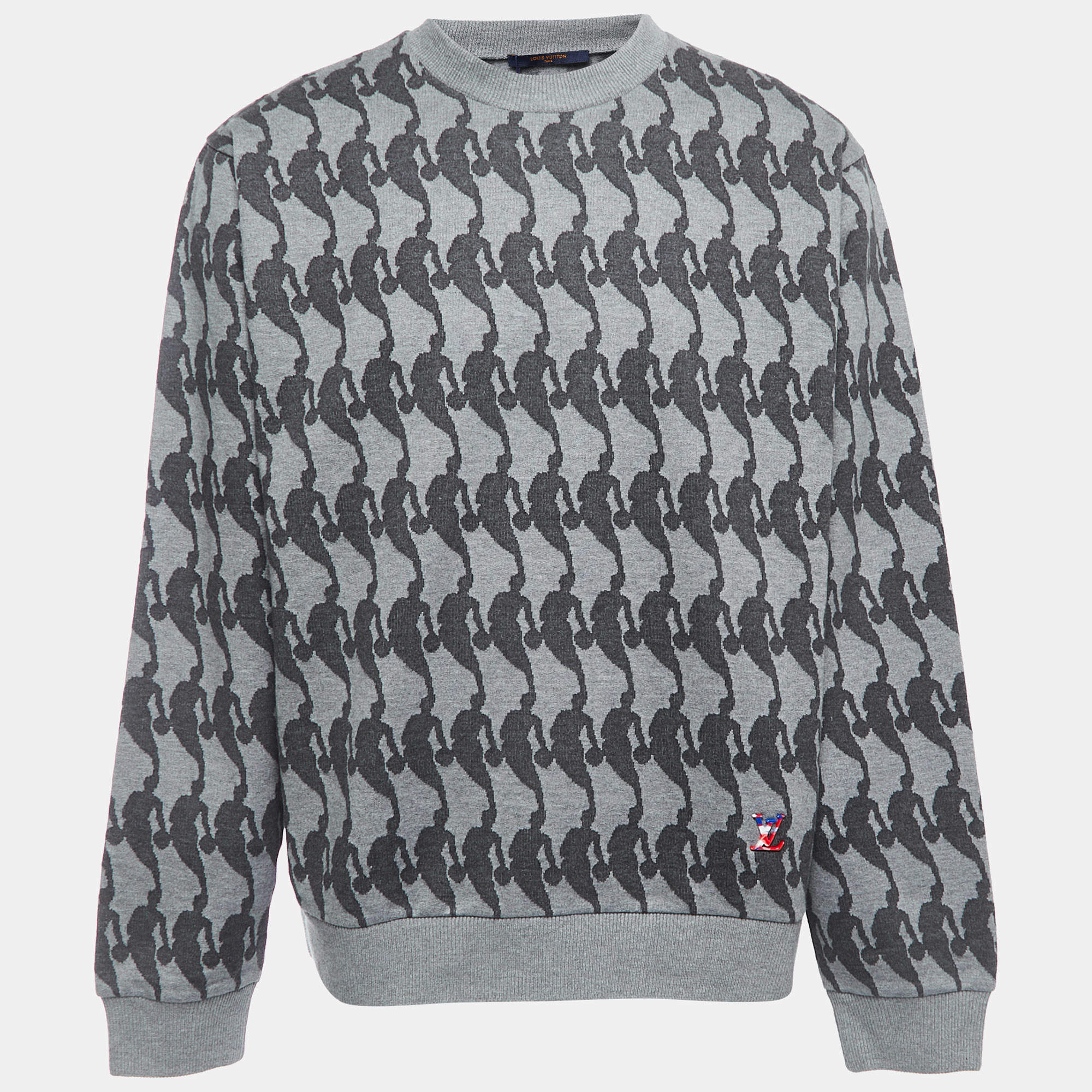 Louis Vuitton Grey All-Over NBA Player Patterned Cotton Crew Neck Sweatshirt XL