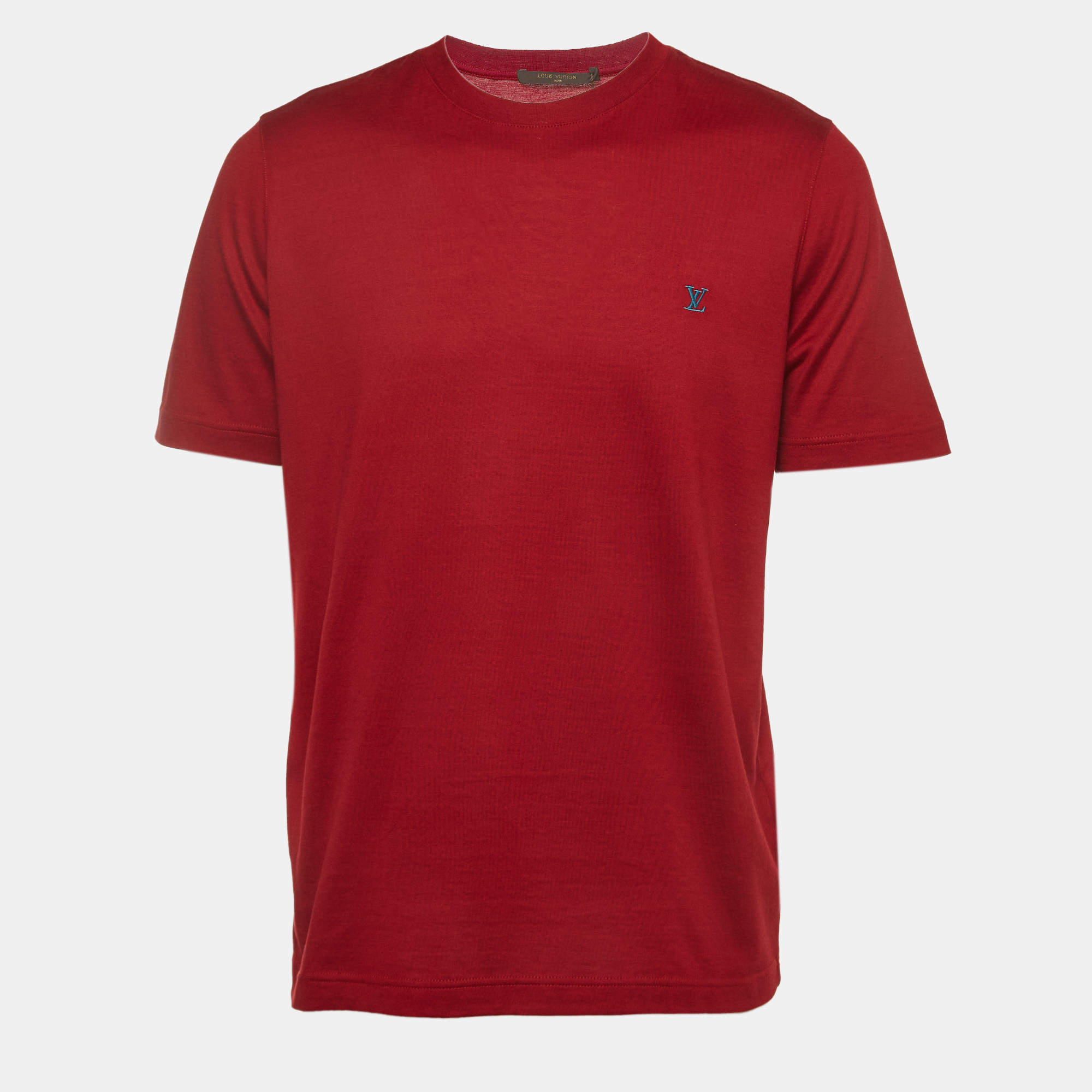Louis Vuitton Red Cotton Logo Embroidered Crew Neck T-Shirt L 
