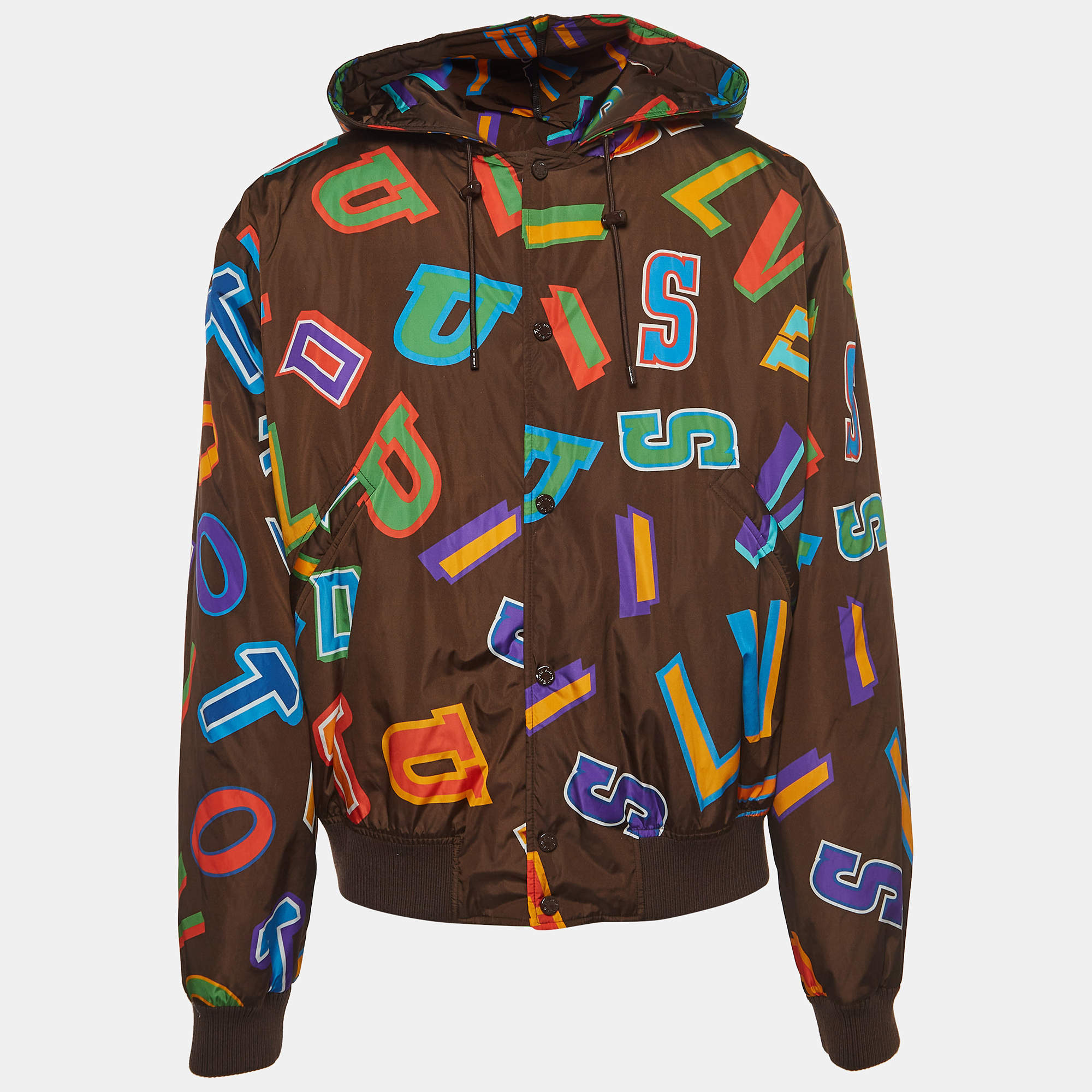 Louis Vuitton X Nba Multicolor Letters Print Nylon Hooded Jacket Xxl