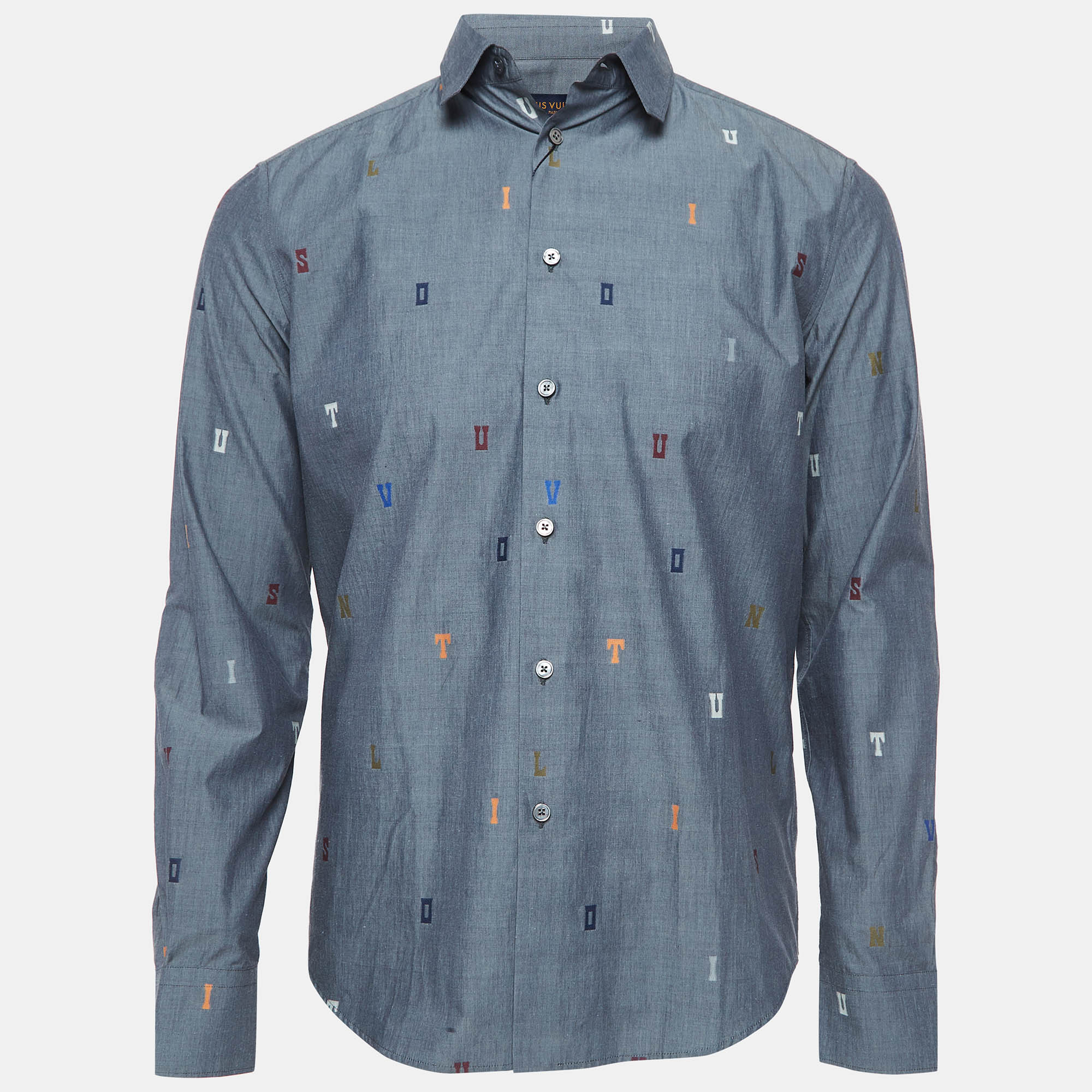 Louis Vuitton Grey Alphabet Embroidered Cotton Shirt XS