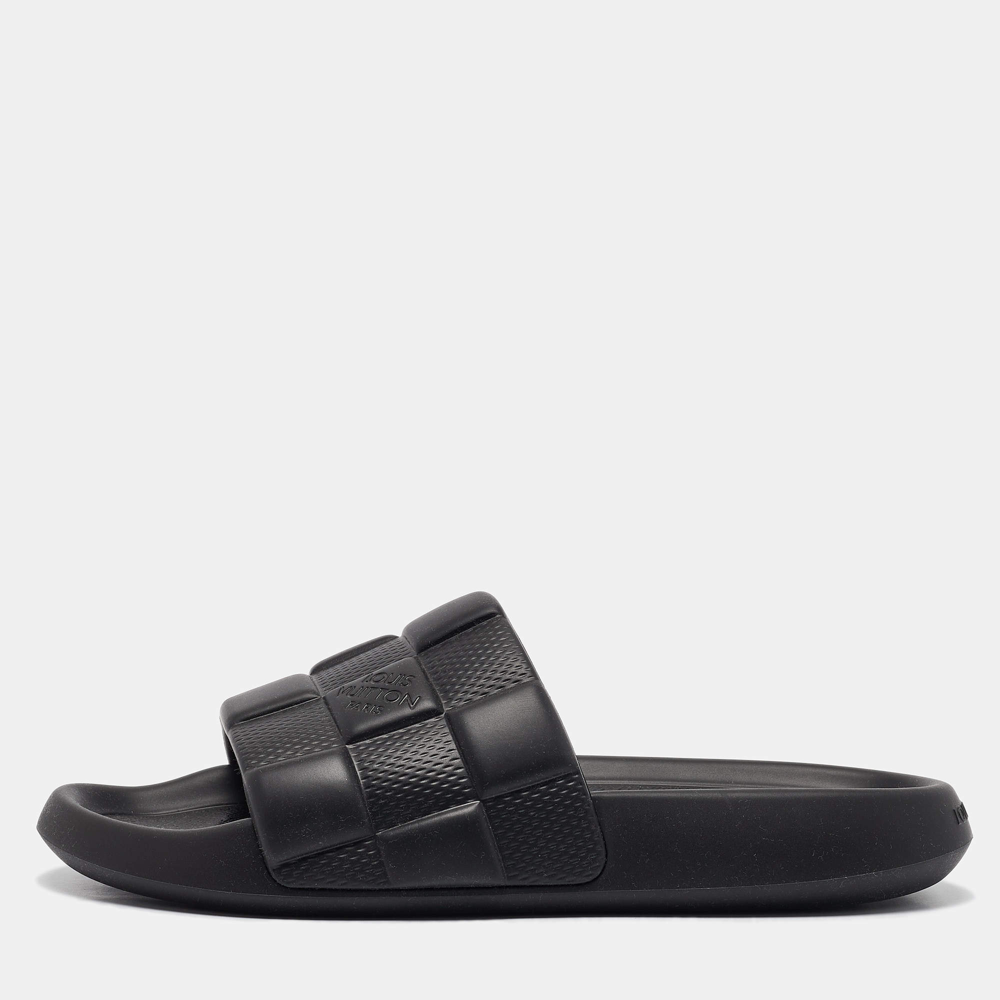 Louis Vuitton Black Rubber Waterfront Slide Sandals Size 43