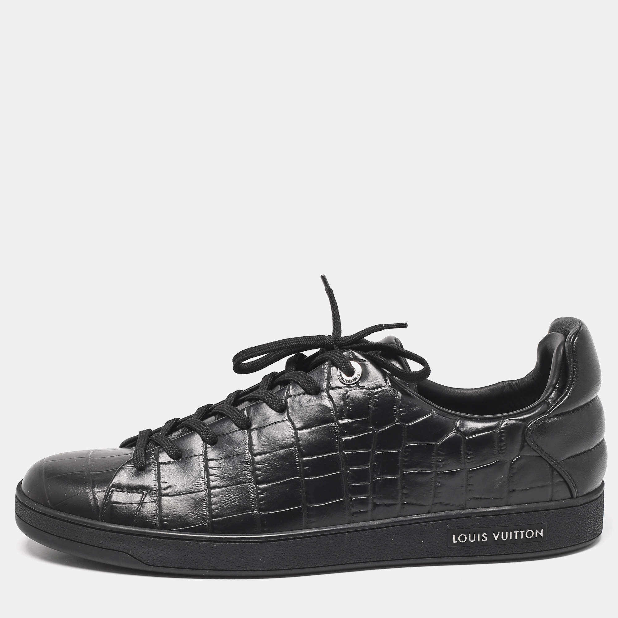 Louis Vuitton Black Crocodile Leather Frontrow Lace Up Sneakers Size 44