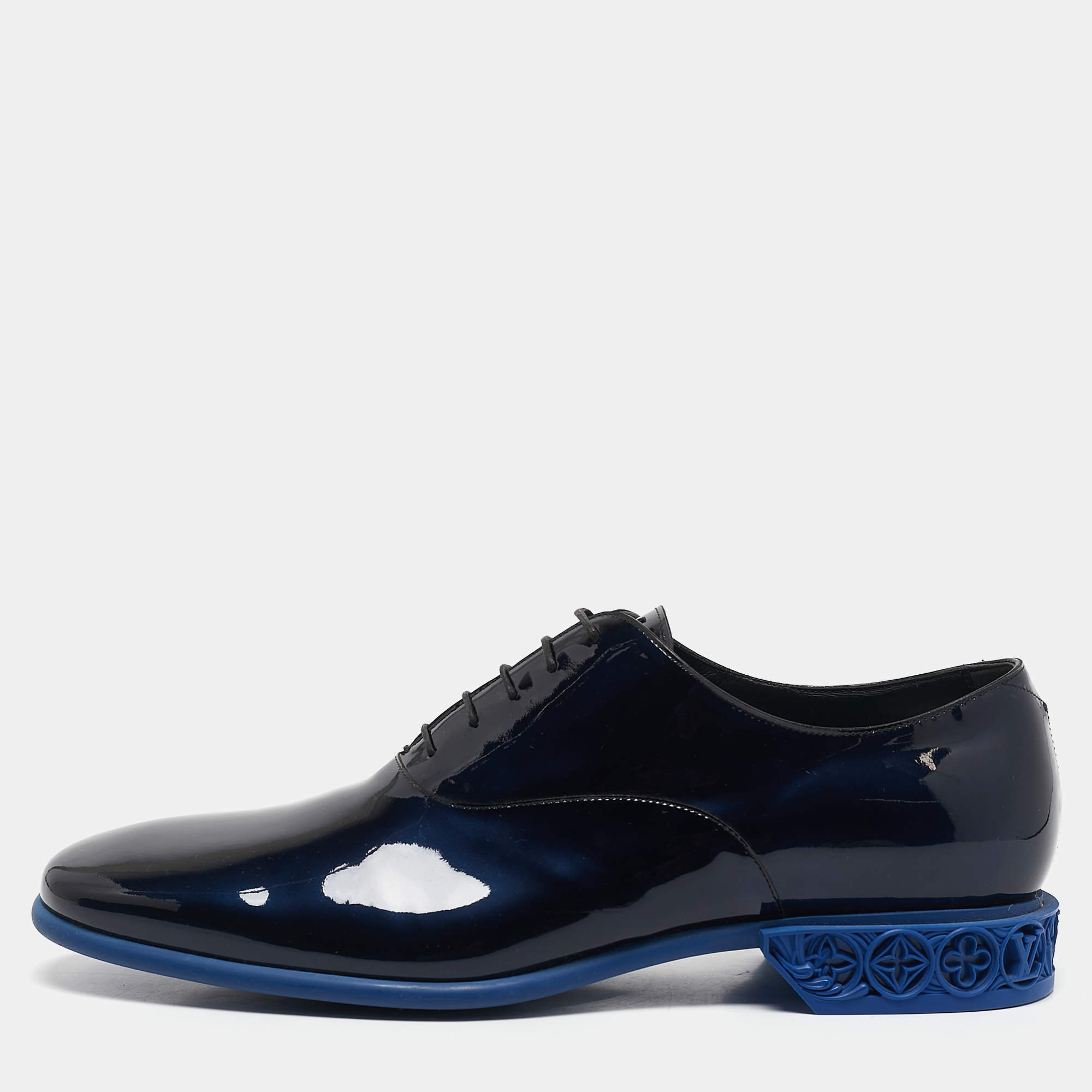 Louis Vuitton Blue/Black Ombre Patent Leather Lace Up Oxfords Size 44