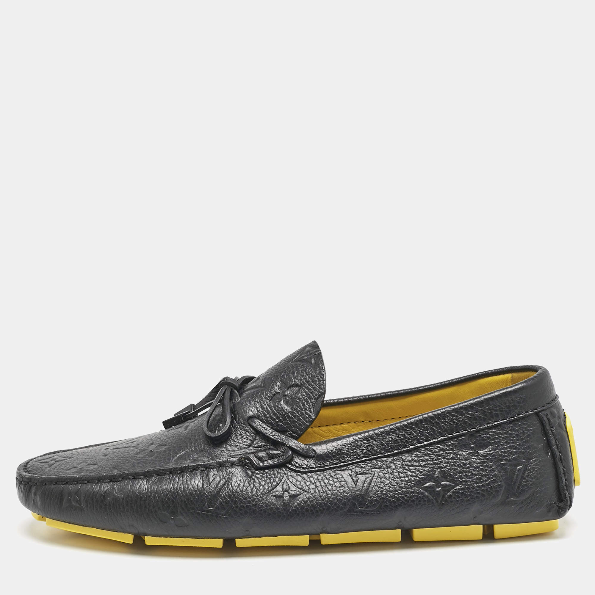 Louis Vuitton Black Monogram Embossed Leather Driver Loafers  Size 43.5