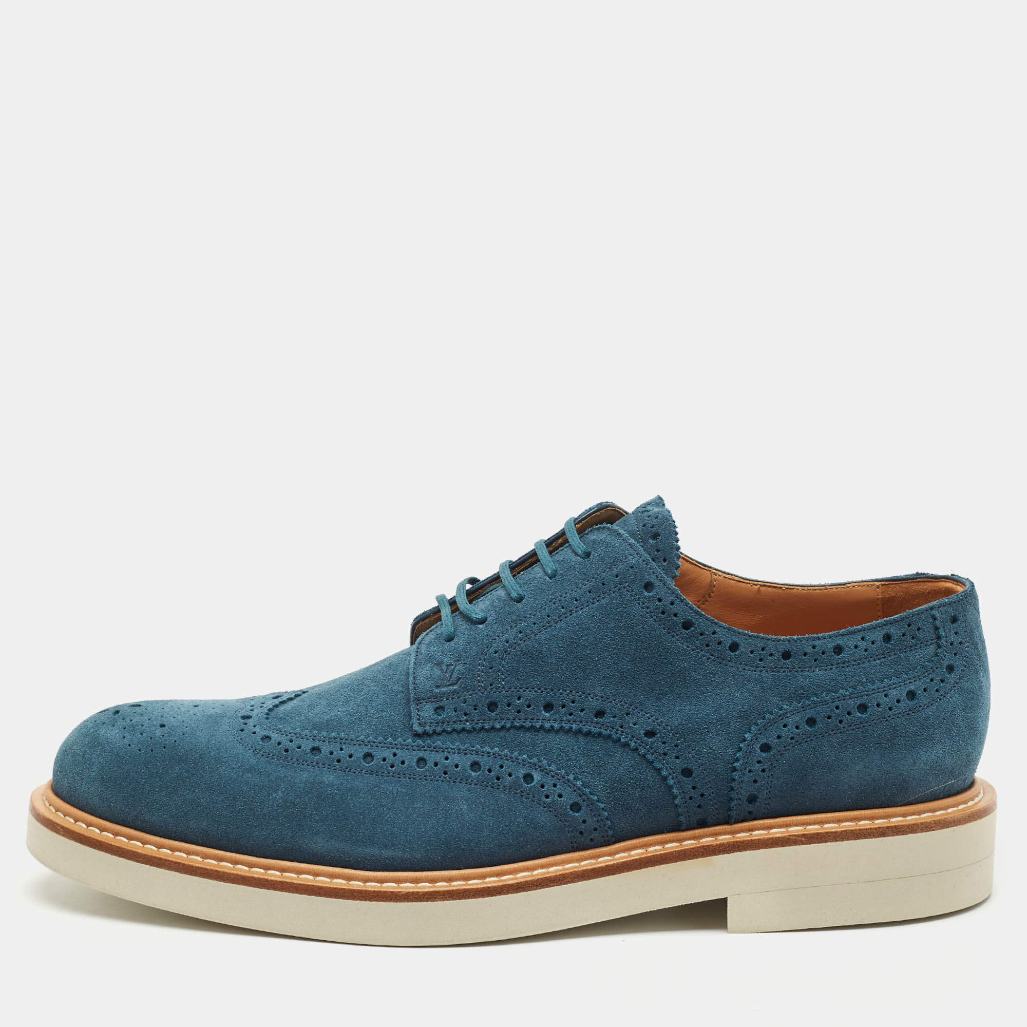 Louis Vuitton Blue Brogue Suede Beaumarchais Derby Size 42