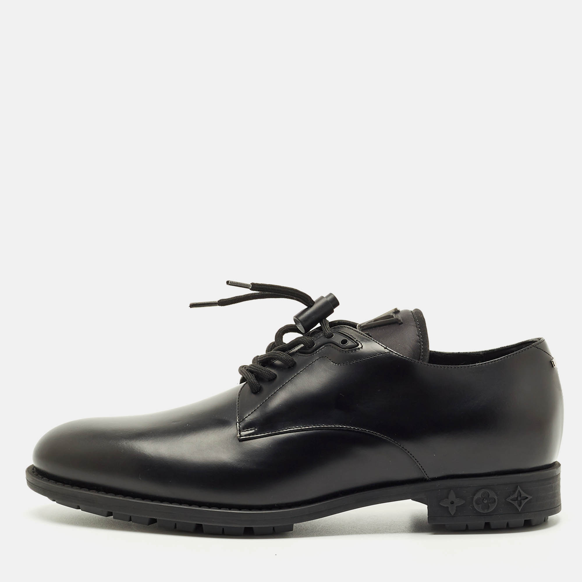 Pre Owned Louis Vuitton Black Leather LV Harness Derby Size 41.5