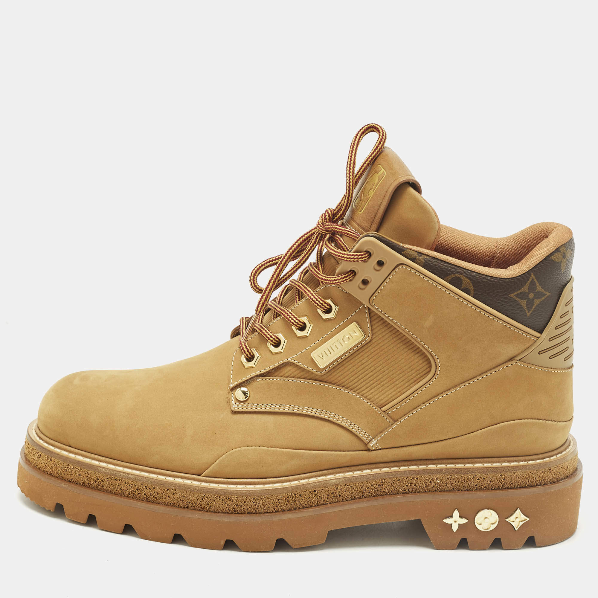 Pre Owned Louis Vuitton Oberkampf Size 38 Brown Nubuck Leather Combat Boots