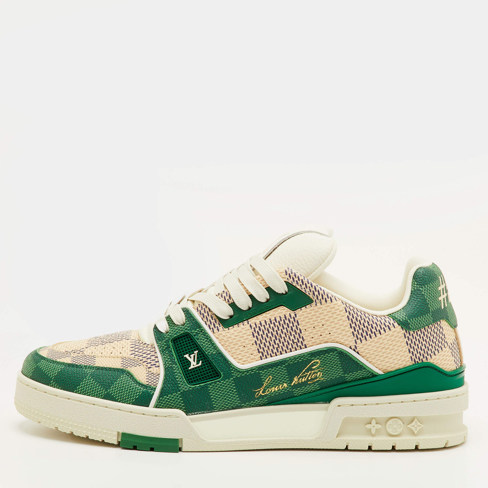 مملوكة مسبقًا Louis Vuitton LV Trainer Size 41 Green/Off White Damier Leather Sneakers