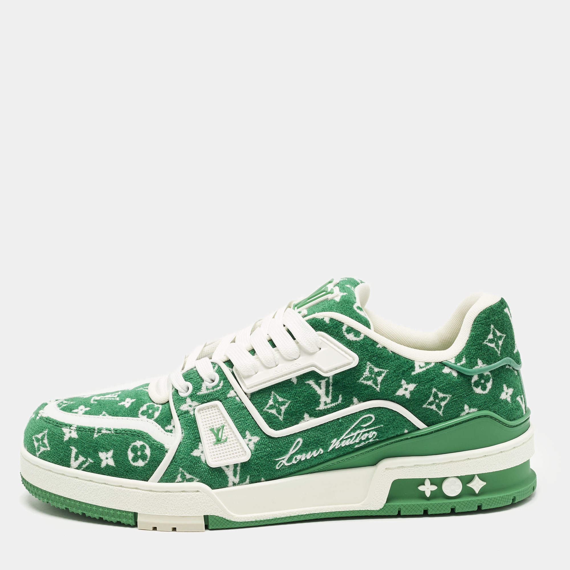 مملوكة مسبقًا Louis Vuitton LV Trainer Size 41 Green Monogram Jacquard Velvet Low Top Sneakers