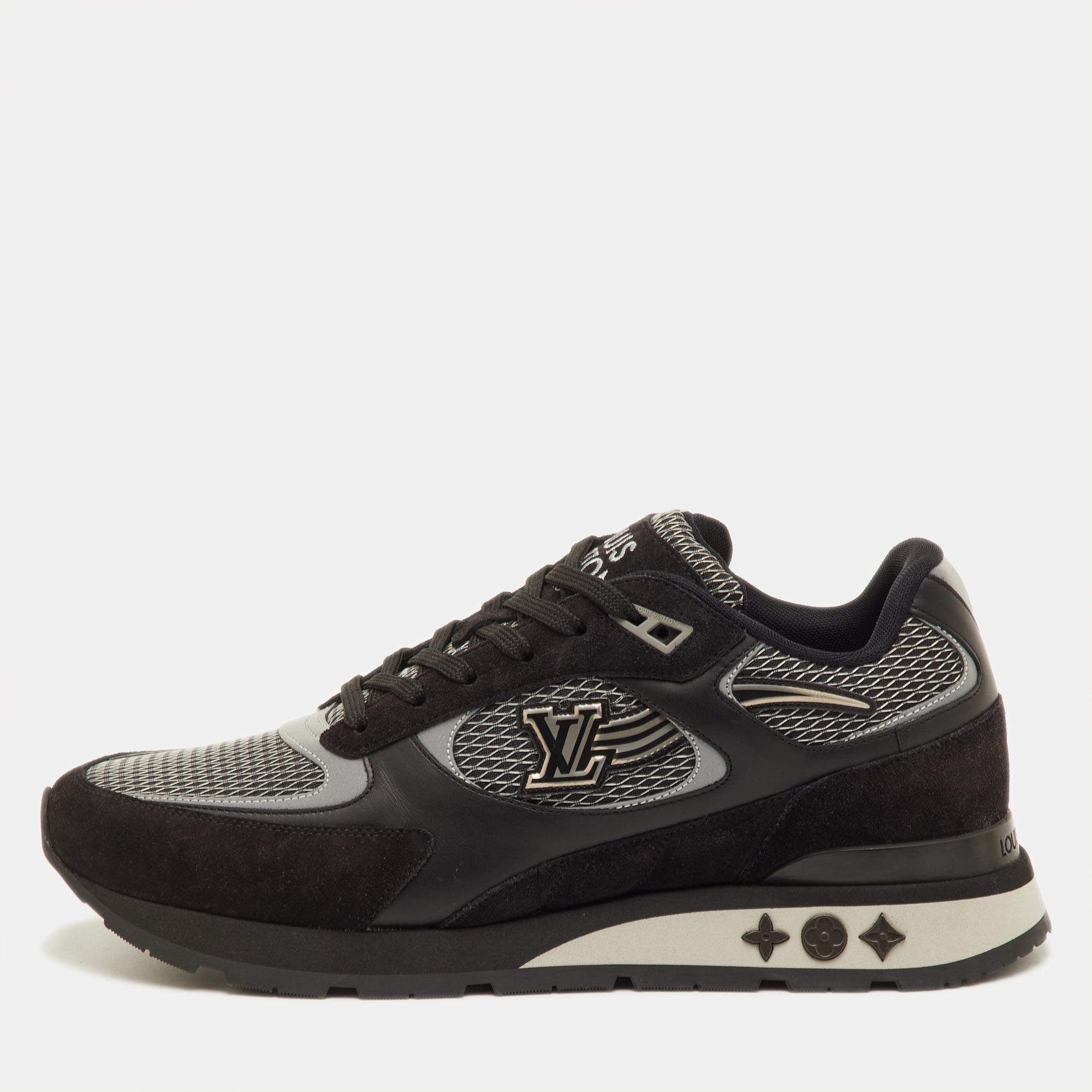 Pre Owned Louis Vuitton Run Away Size 41.5 Black Suede and Mesh Low Top Sneakers