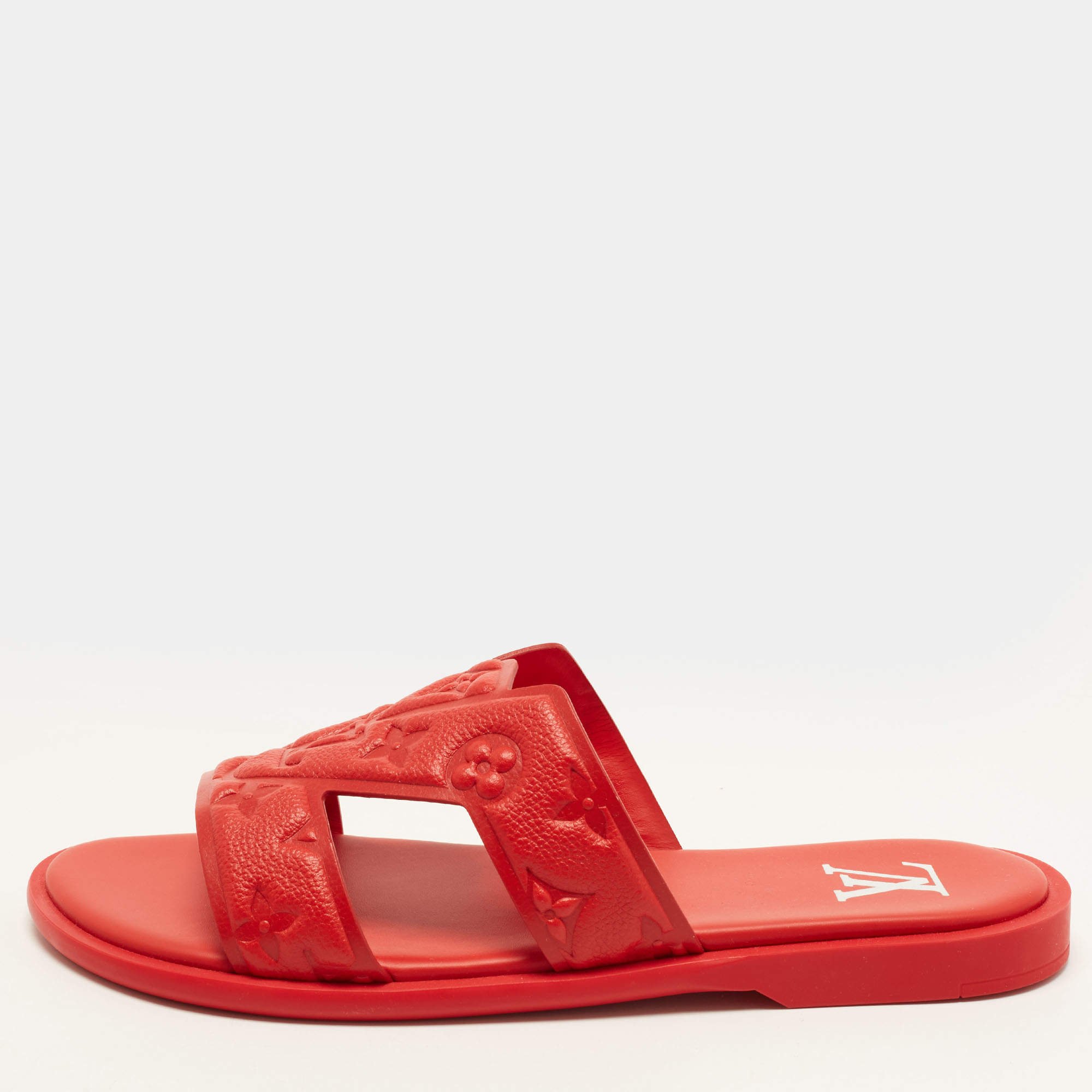 Pre Owned Louis Vuitton LV Oasis Size 40 Red Monogram Empreinte Leather Flat Sandals