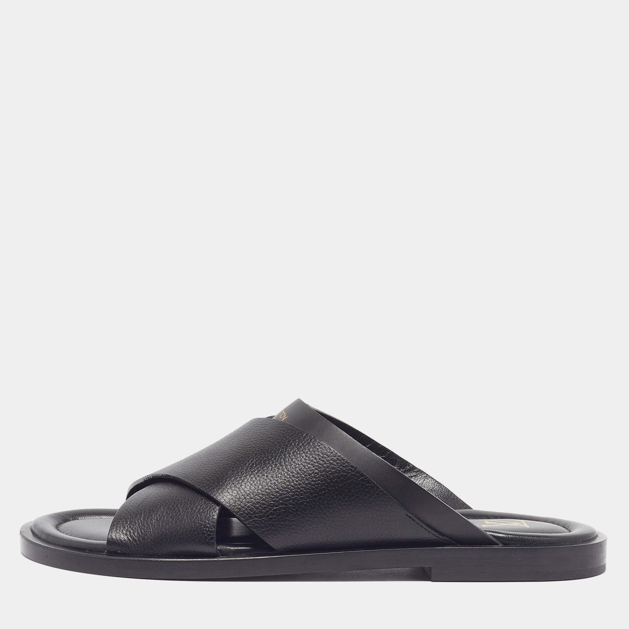 مملوكة مسبقًا Louis Vuitton Foch Size 41 Black Leather Flat Slides
