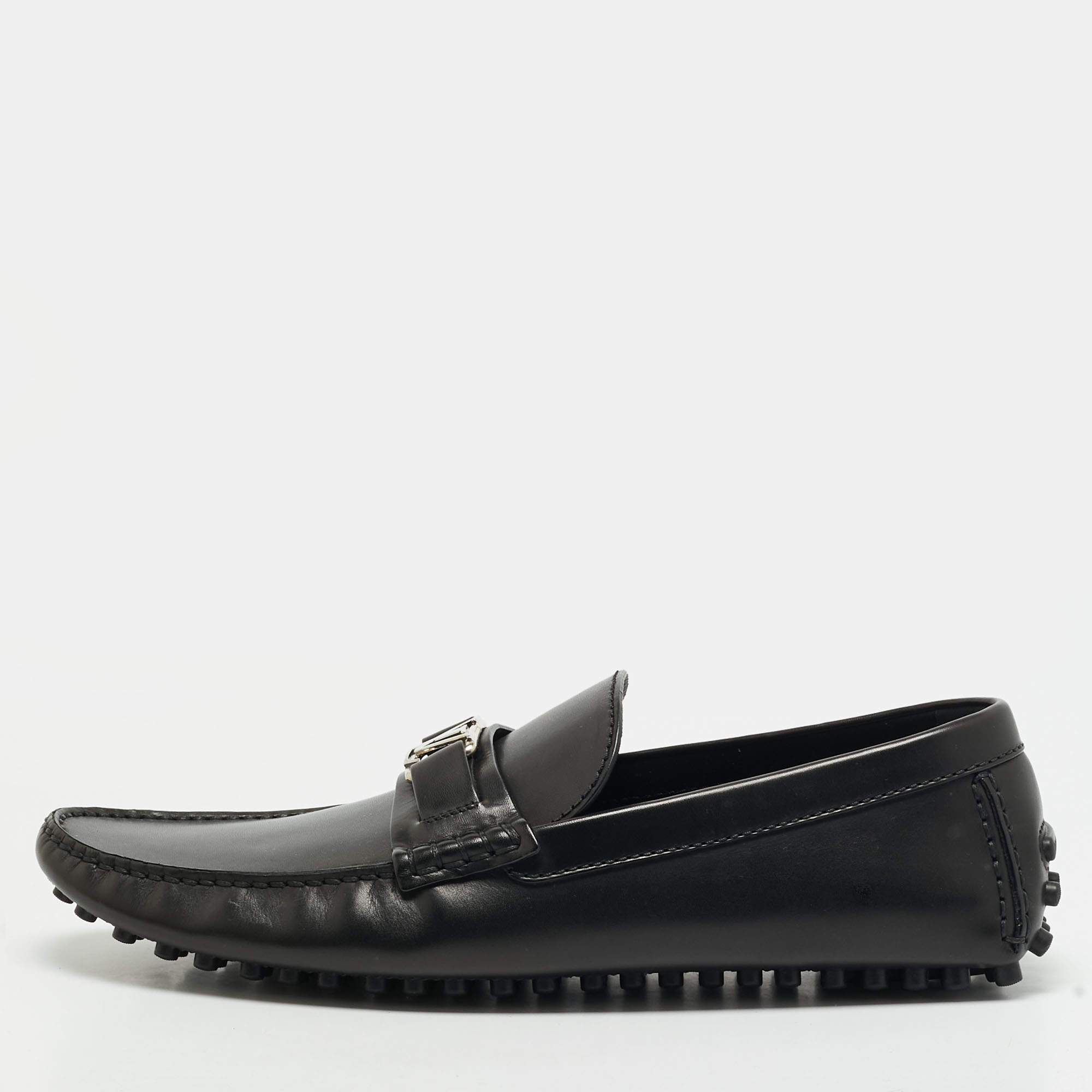 Pre Owned Louis Vuitton Hockenheim Size 44 Black Leather Moccasins