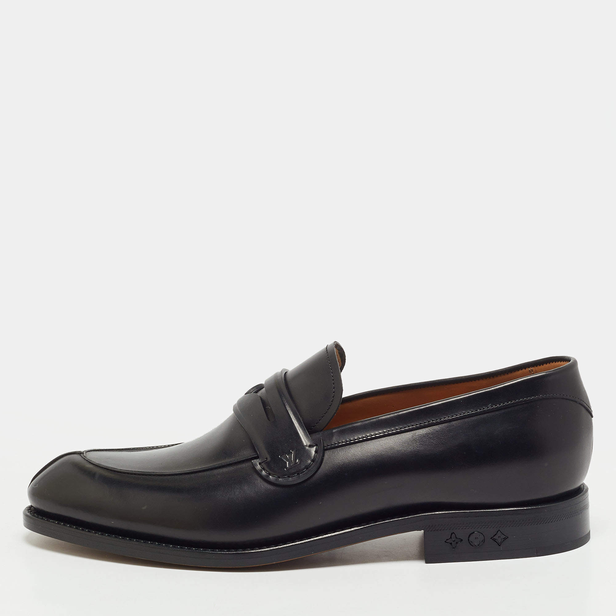 Pre Owned Louis Vuitton Sorbonne Size 43.5 Black Leather Penny Loafers